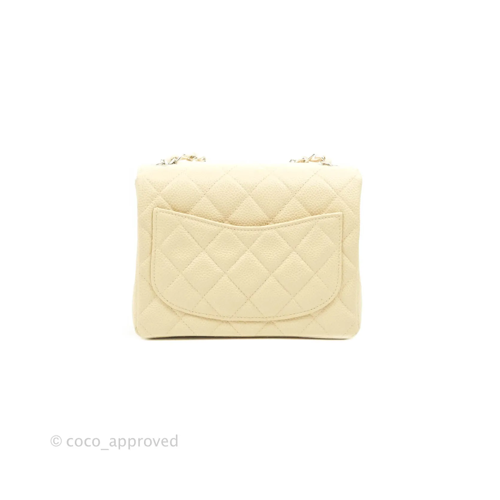 Chanel Vintage Quilted Mini Square Flap Pale Beige Caviar Silver Hardware