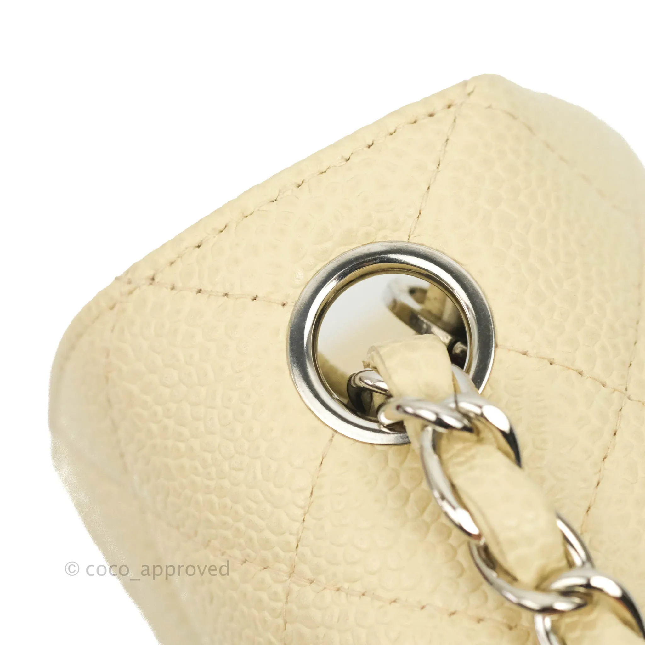 Chanel Vintage Quilted Mini Square Flap Pale Beige Caviar Silver Hardware