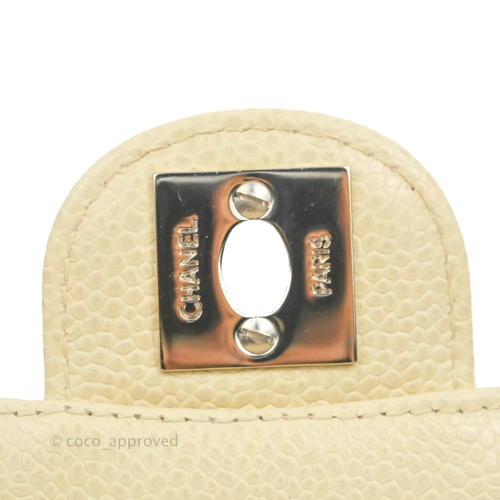 Chanel Vintage Quilted Mini Square Flap Pale Beige Caviar Silver Hardware