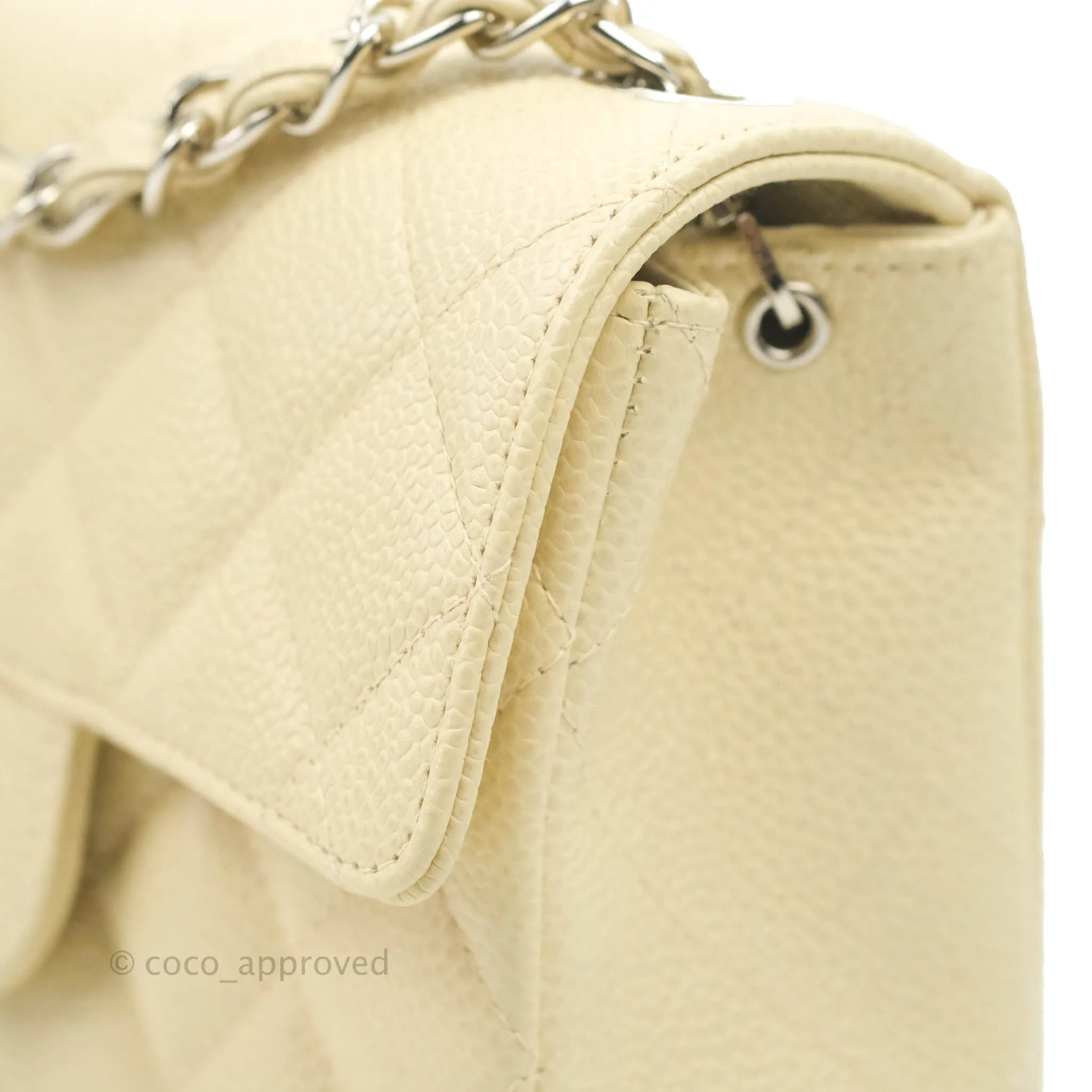 Chanel Vintage Quilted Mini Square Flap Pale Beige Caviar Silver Hardware