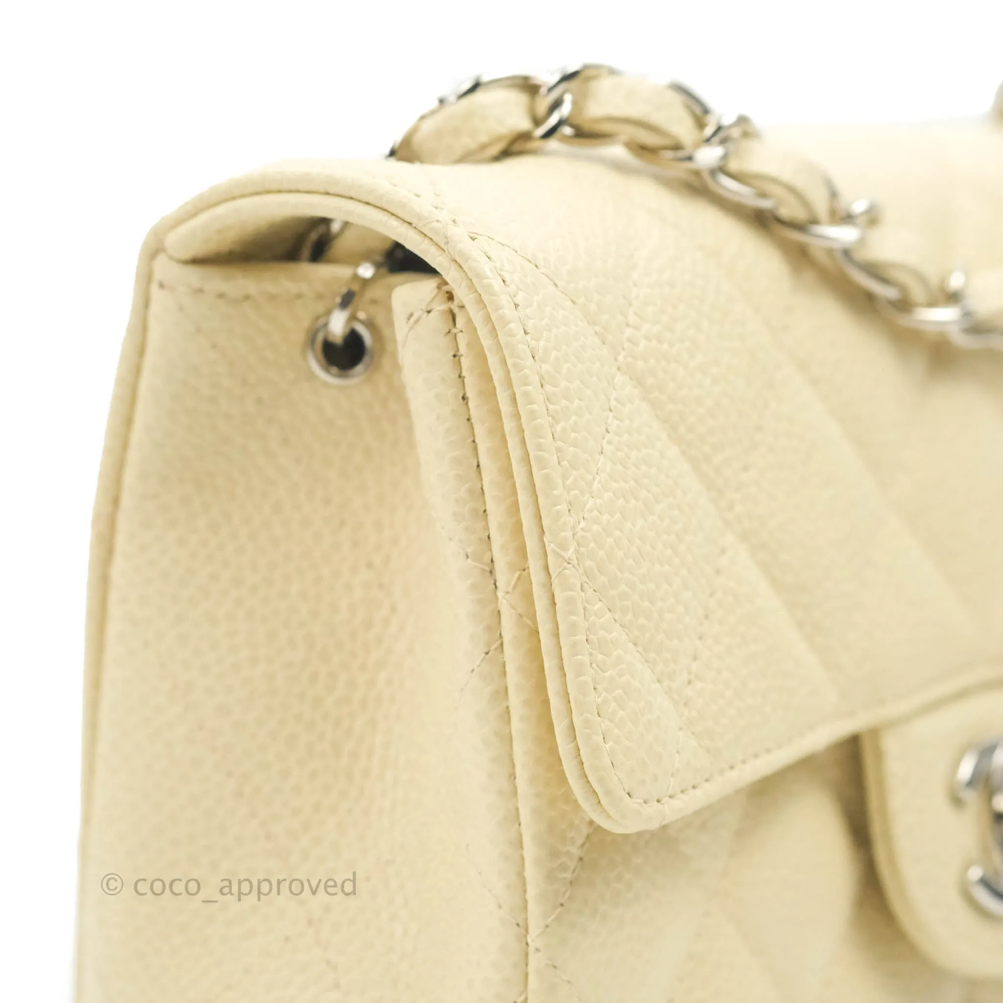 Chanel Vintage Quilted Mini Square Flap Pale Beige Caviar Silver Hardware