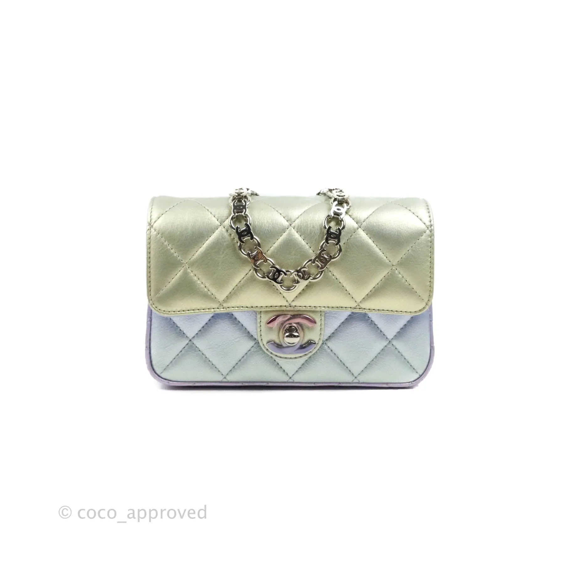 Chanel Wristlet Clutch Iridescent Rainbow Calfskin Leather 21K