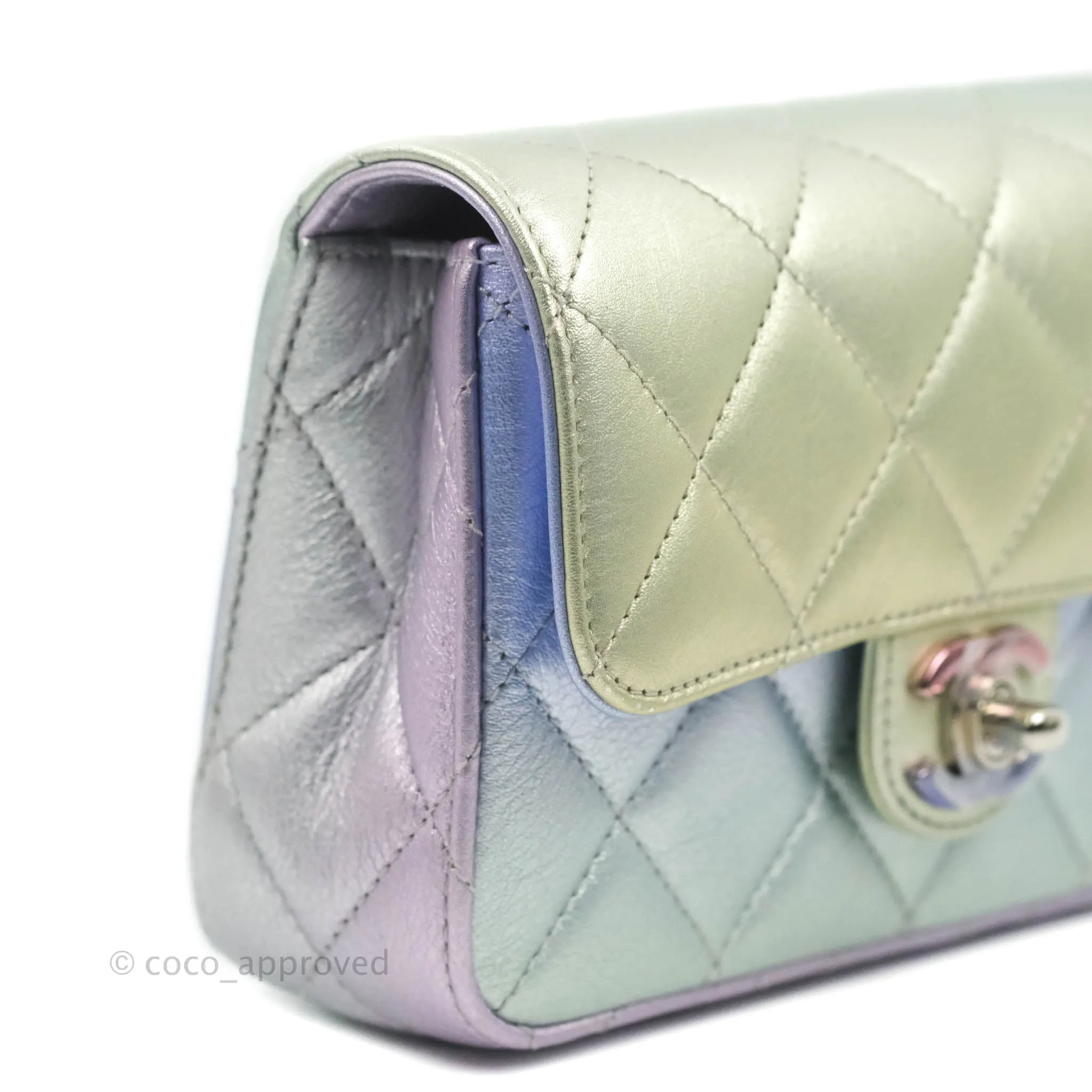 Chanel Wristlet Clutch Iridescent Rainbow Calfskin Leather 21K