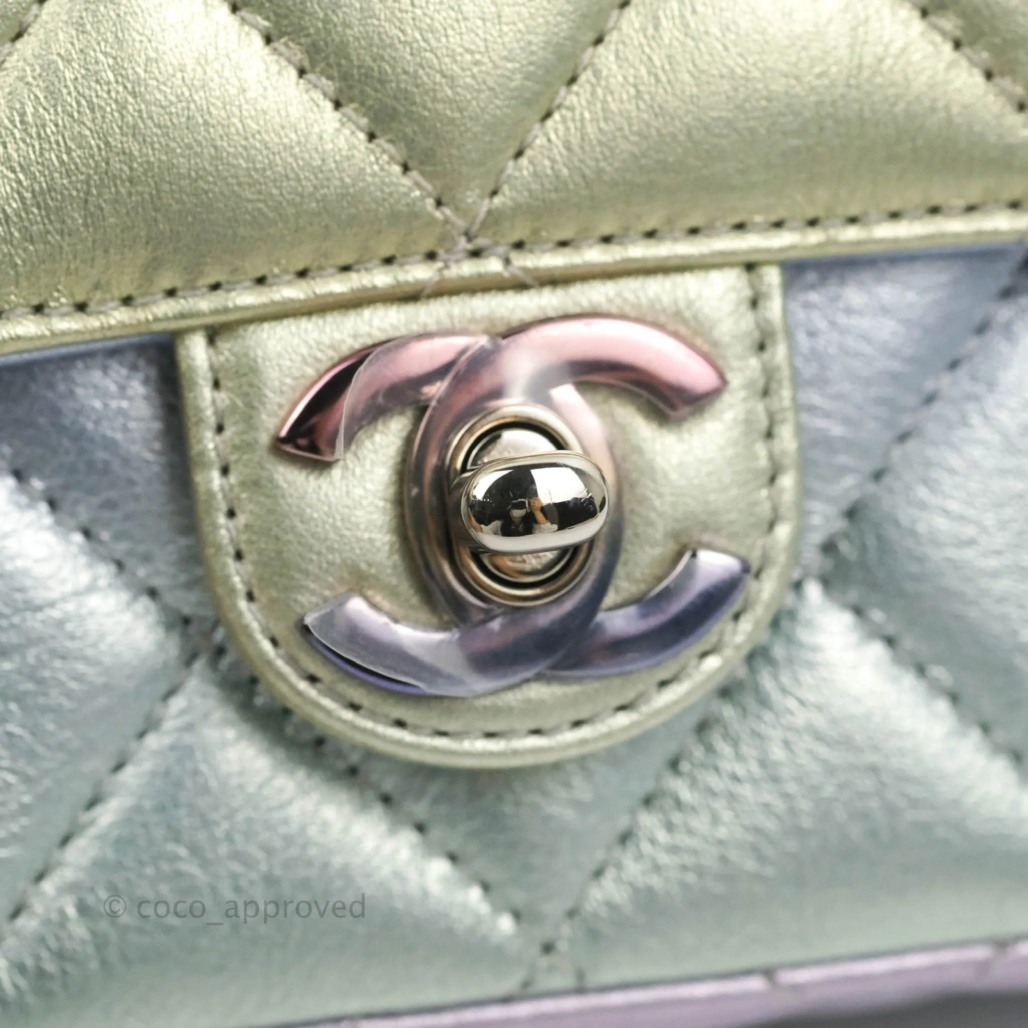 Chanel Wristlet Clutch Iridescent Rainbow Calfskin Leather 21K