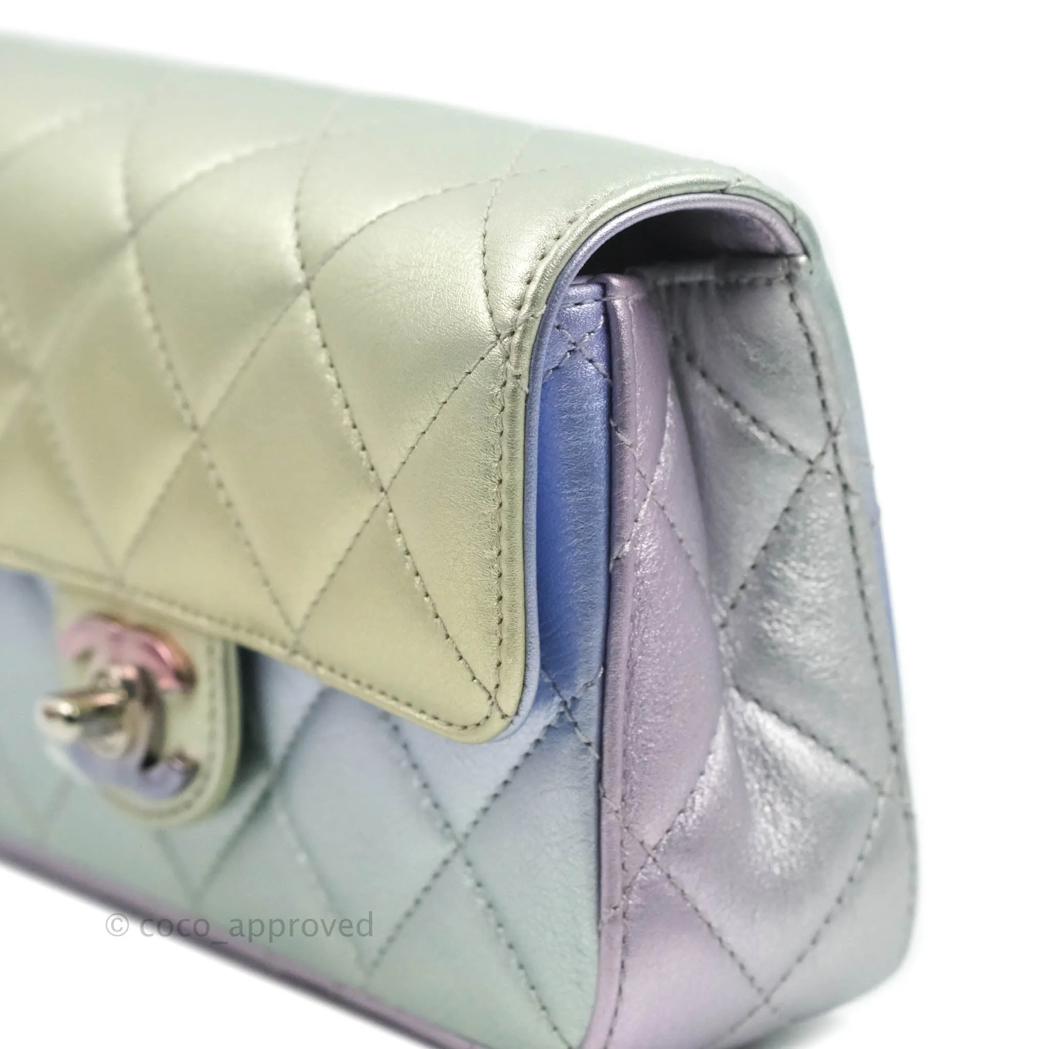 Chanel Wristlet Clutch Iridescent Rainbow Calfskin Leather 21K
