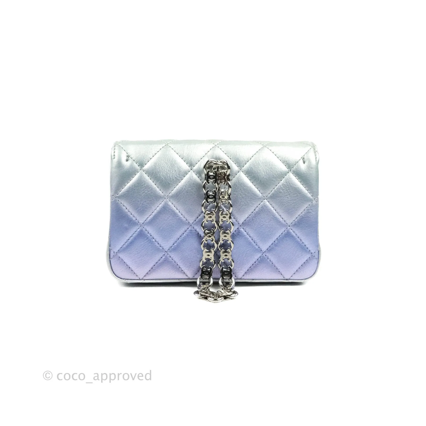 Chanel Wristlet Clutch Iridescent Rainbow Calfskin Leather 21K