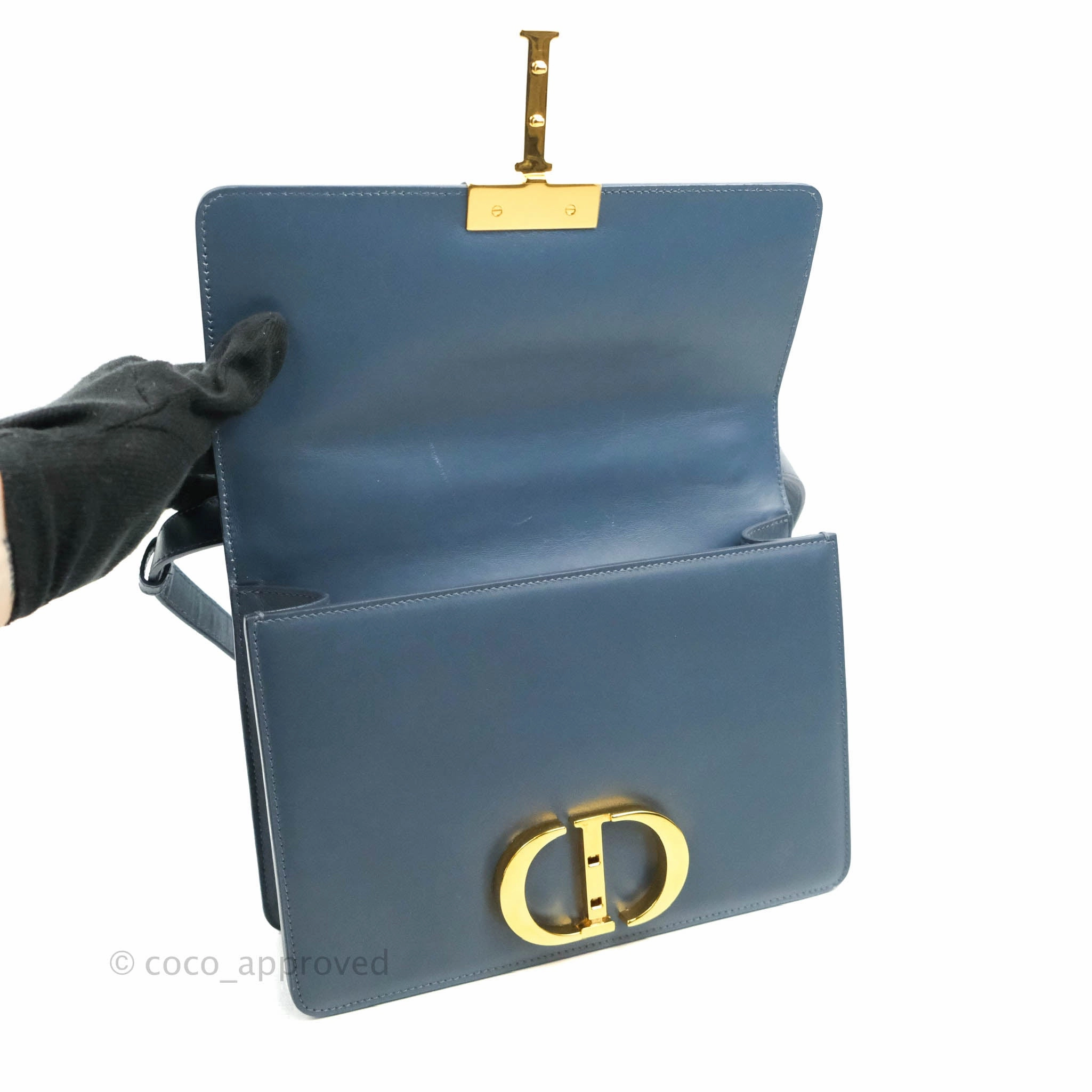 Christian Dior 30 Montaigne Bag Blue Calfskin Gold Hardware