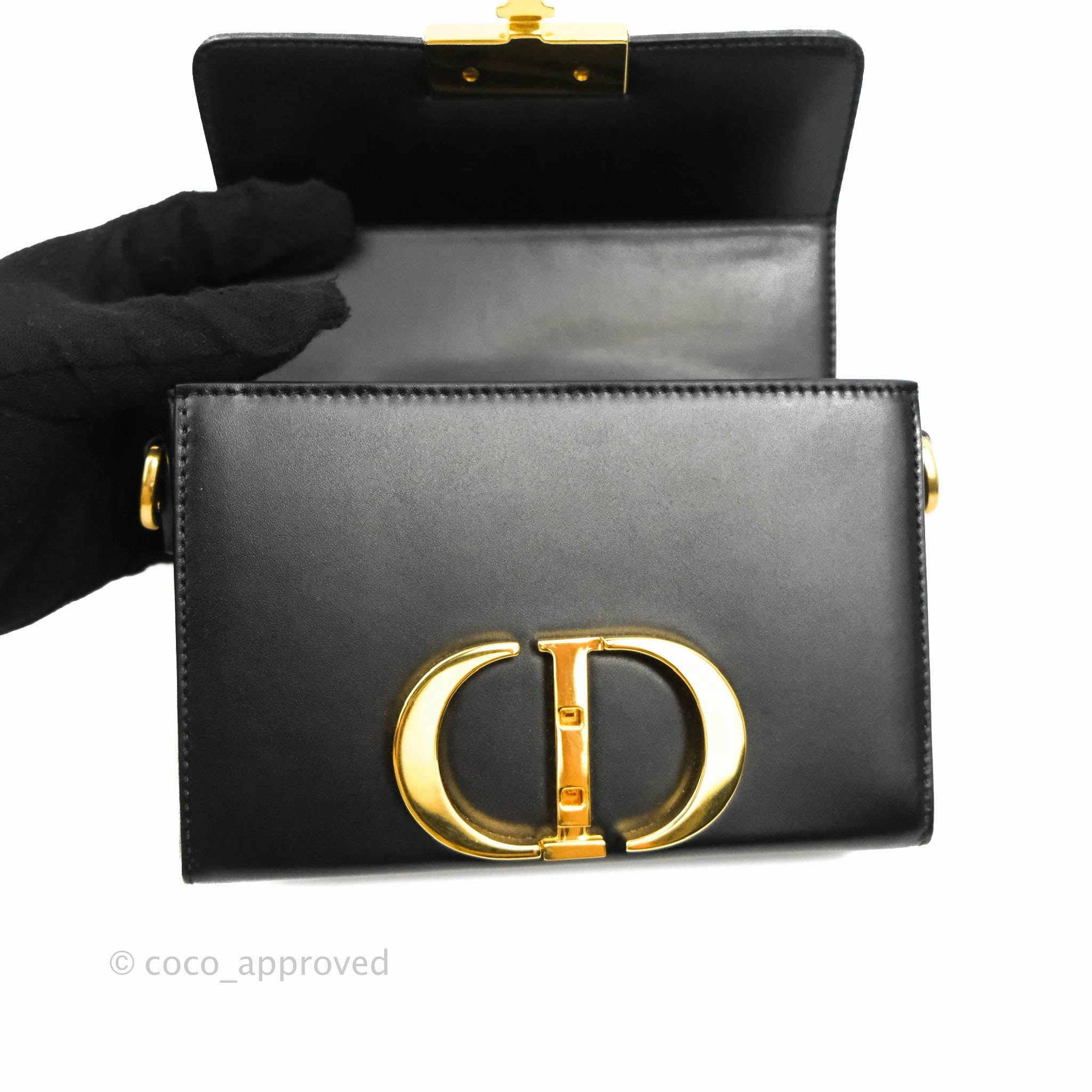 Christian Dior 30 Montaigne Box Bag Black Calfskin Gold Hardware