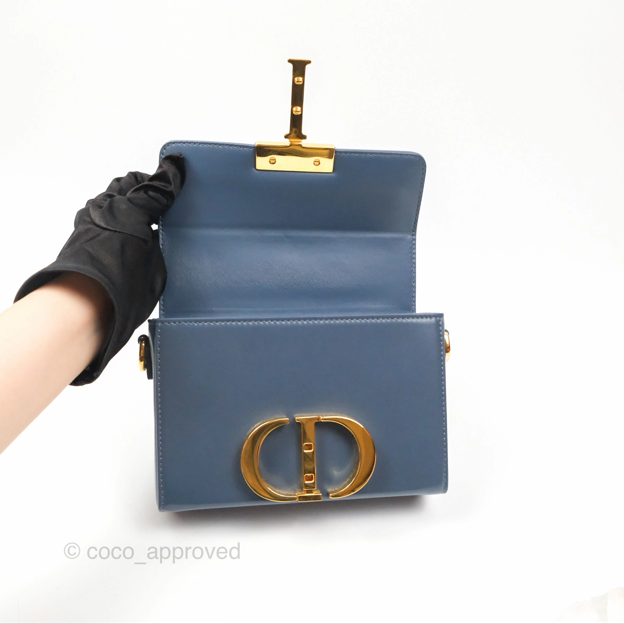 Christian Dior 30 Montaigne Box Bag Blue Calfskin