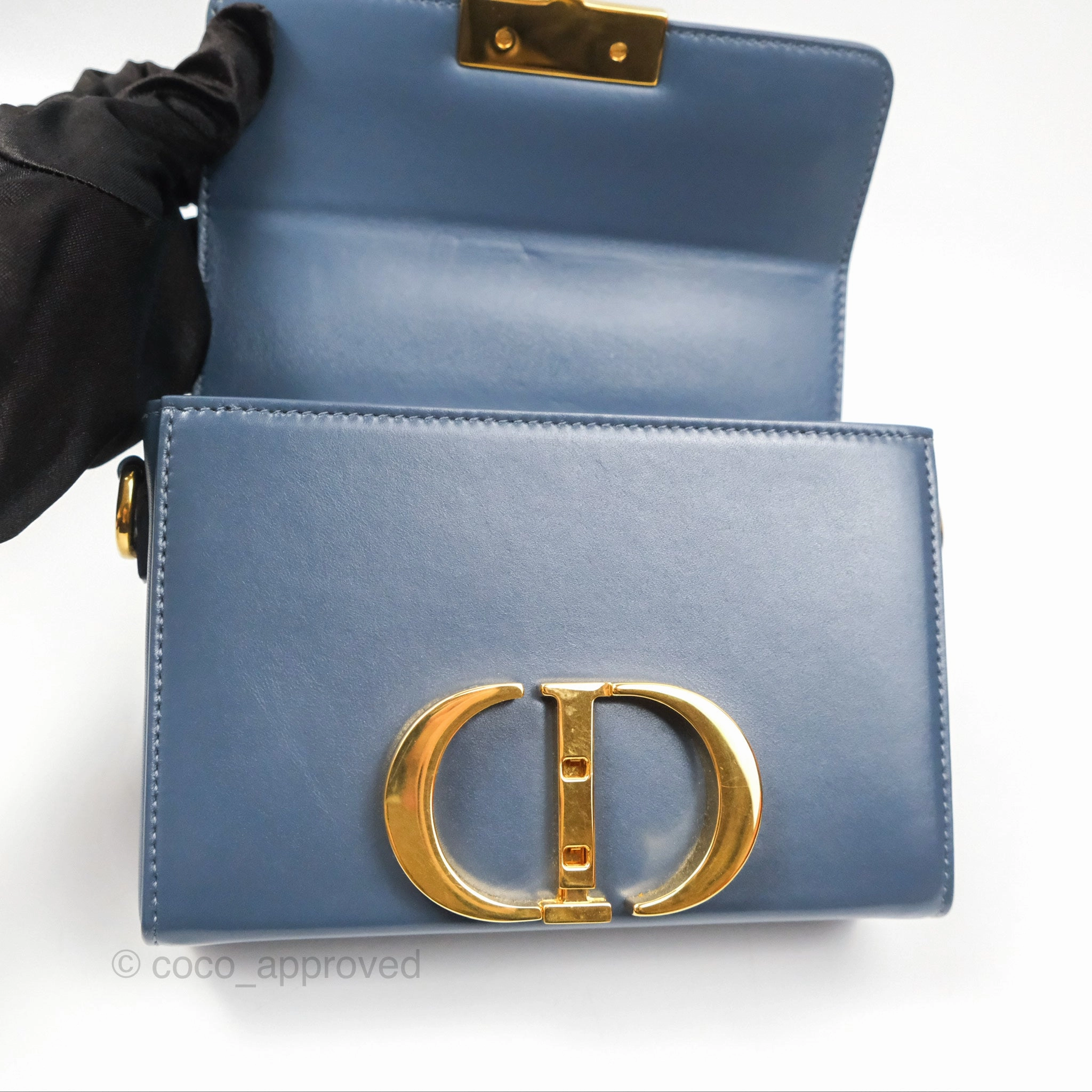 Christian Dior 30 Montaigne Box Bag Blue Calfskin