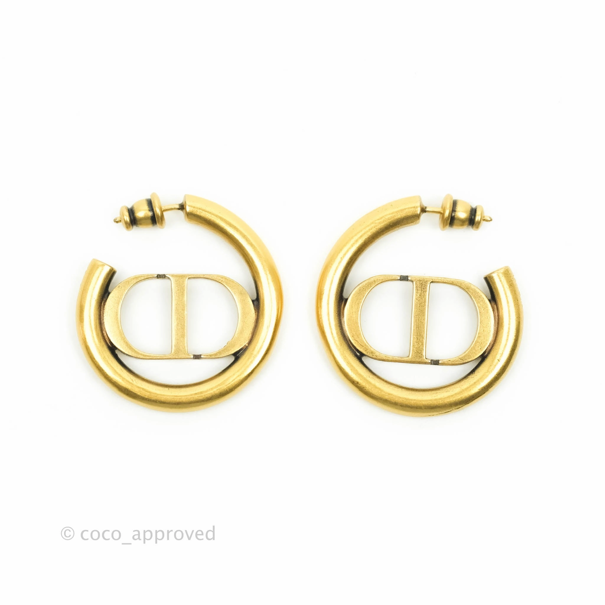 Christian Dior 30 Montaigne Hoop Earrings Antique Gold-Finish