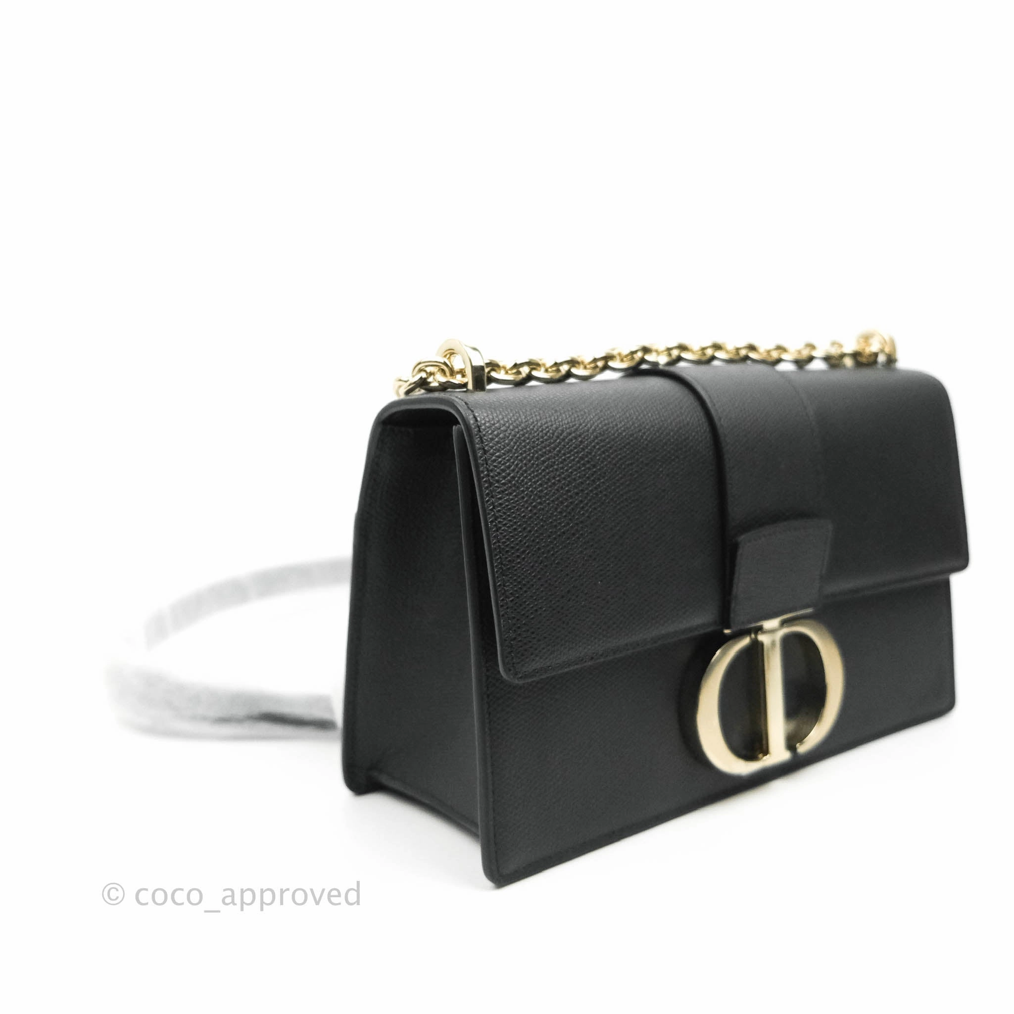 Christian Dior 30 Montaigne with Chain Black Grained Calfskin