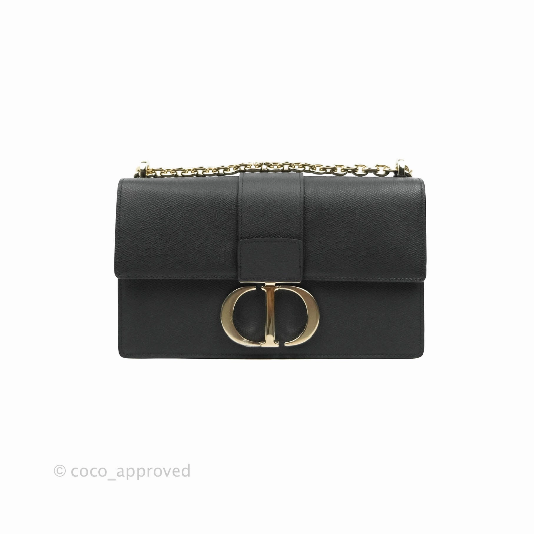 Christian Dior 30 Montaigne with Chain Black Grained Calfskin