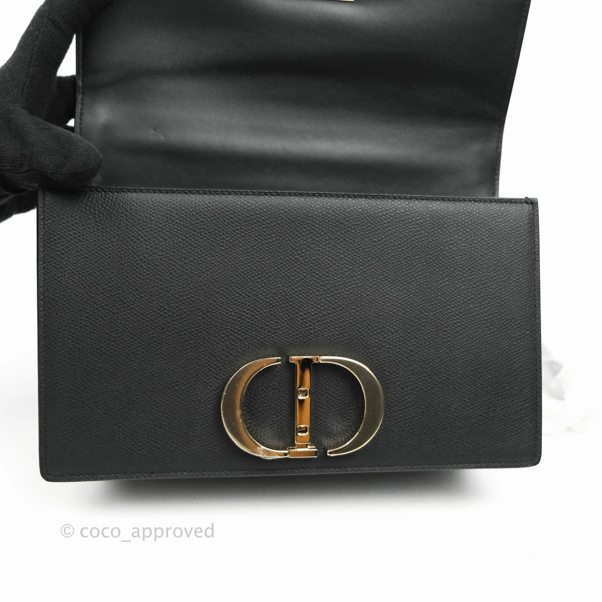 Christian Dior 30 Montaigne with Chain Black Grained Calfskin
