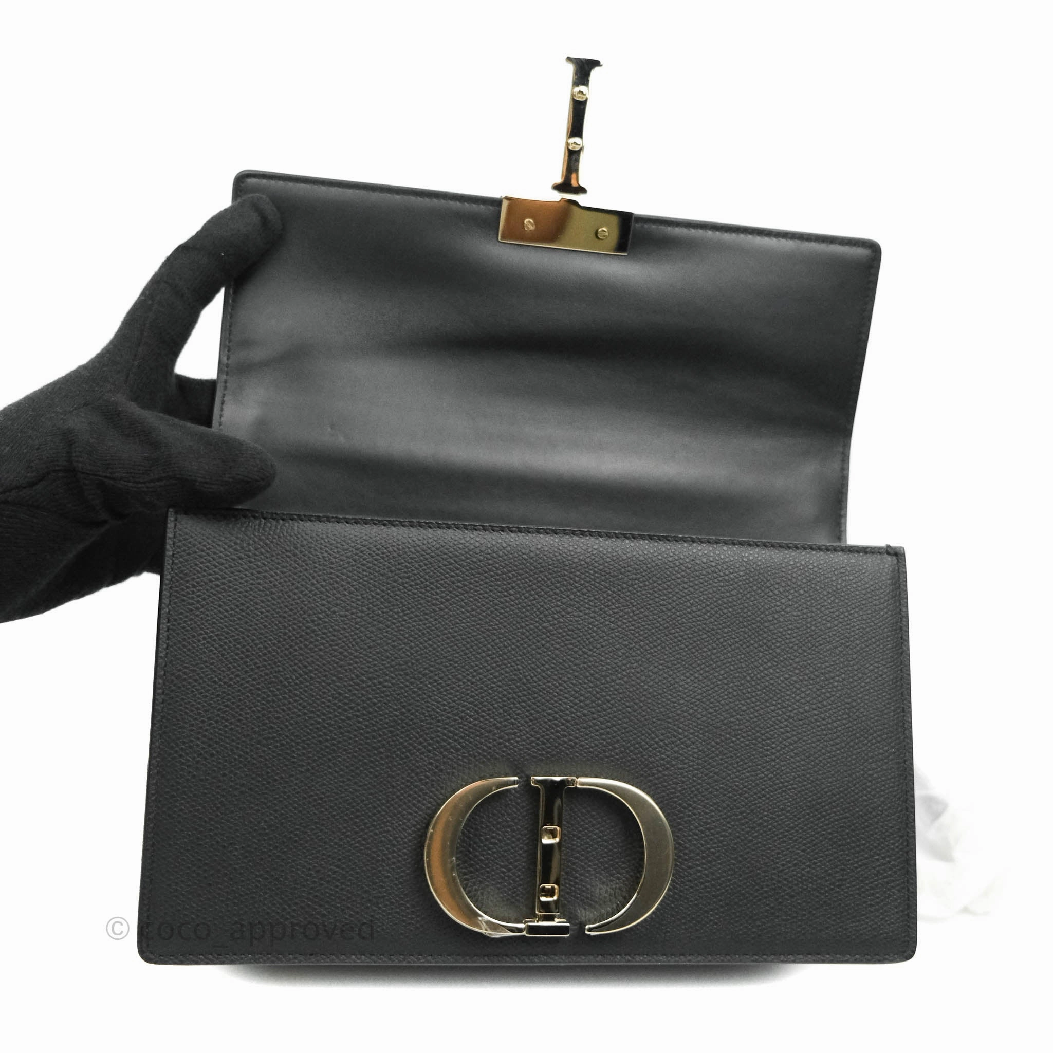 Christian Dior 30 Montaigne with Chain Black Grained Calfskin