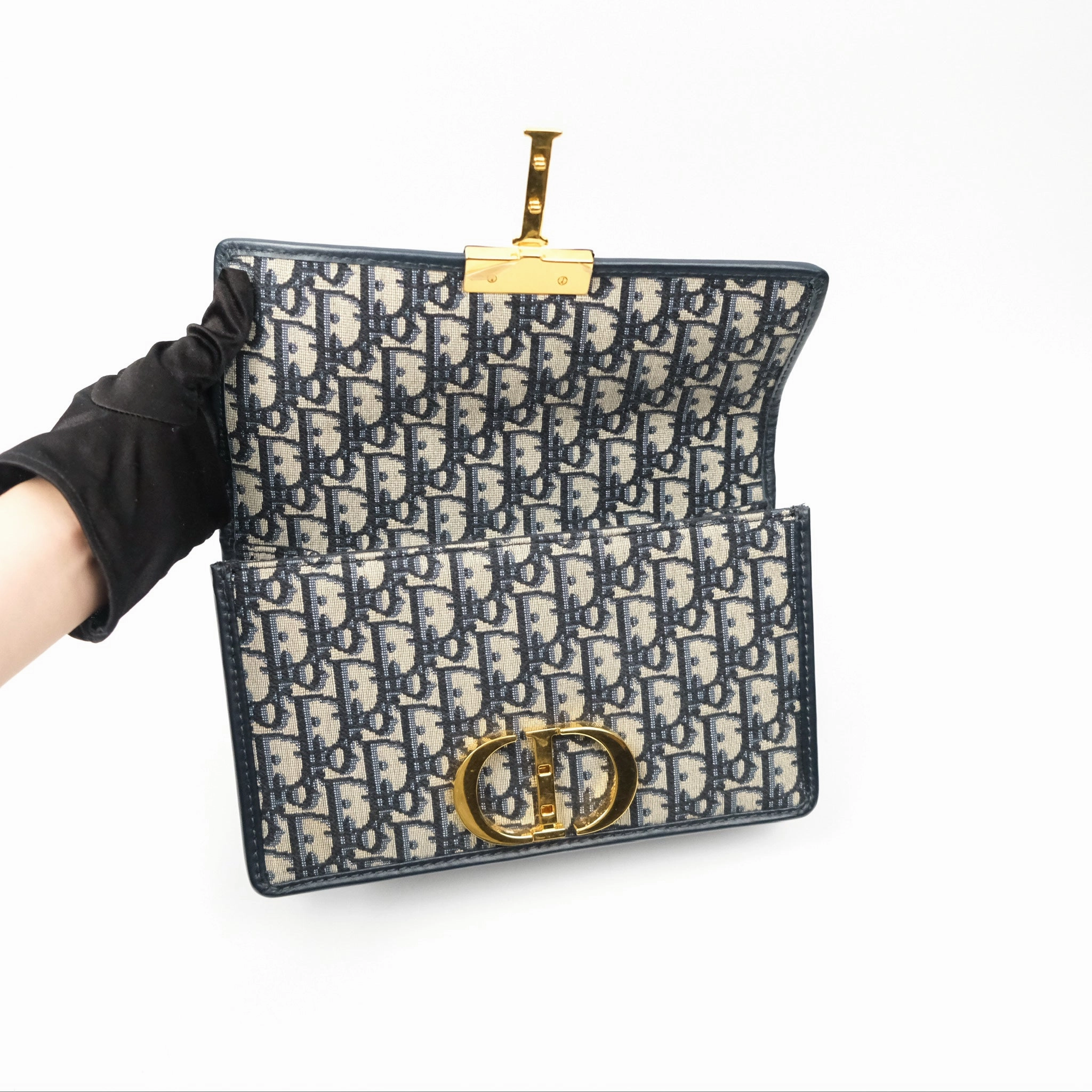 Christian Dior 30 Montaigne with Chain Blue Dior Oblique Jacquard
