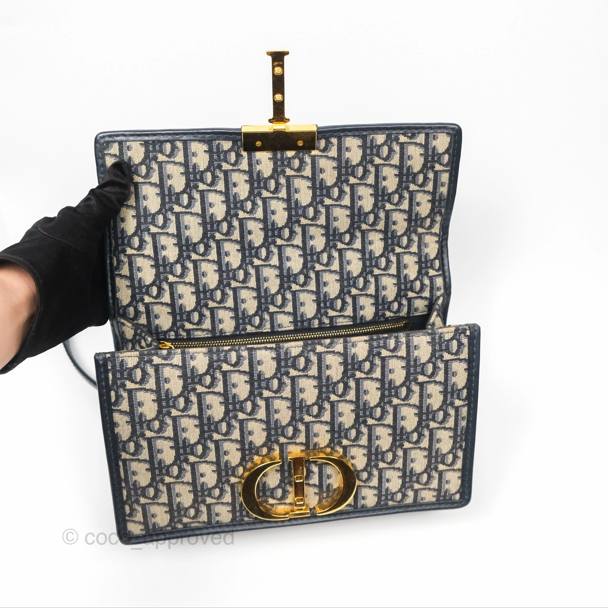 Christian Dior 30 Montaigne with Chain Blue Dior Oblique Jacquard