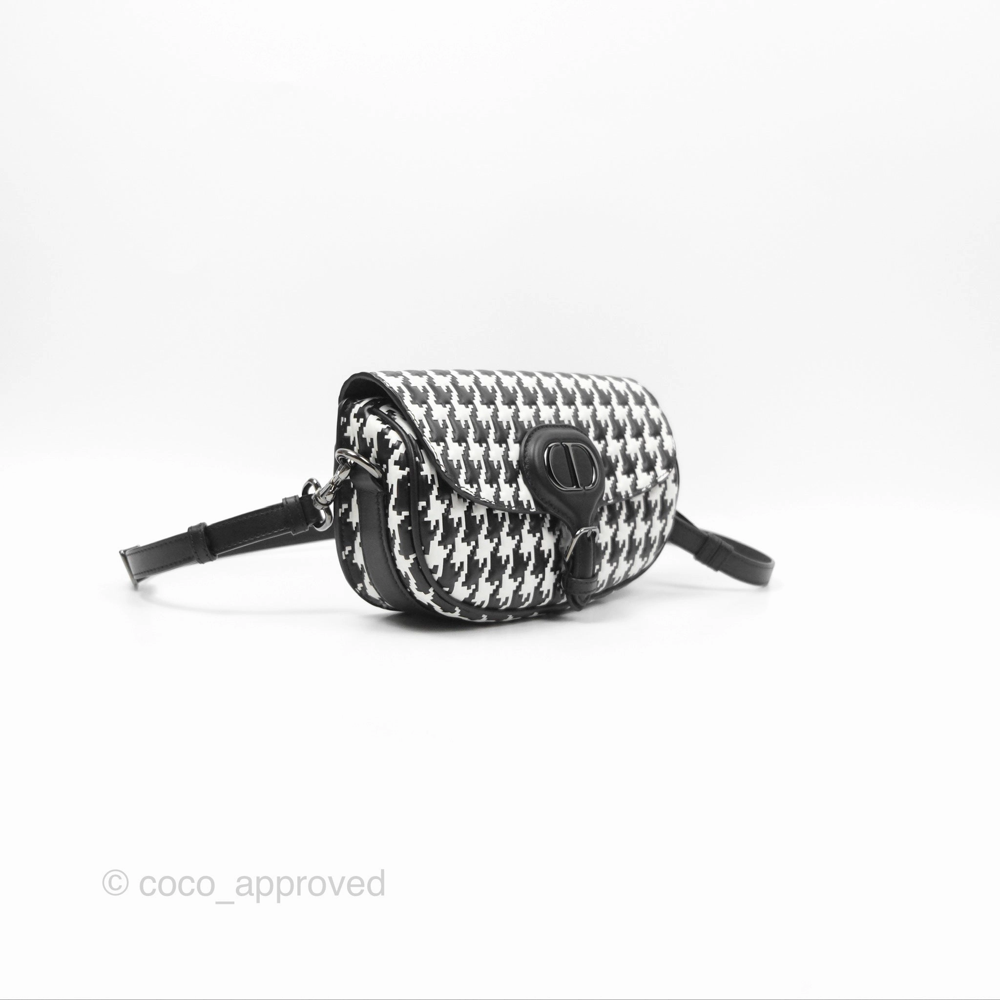 Christian Dior Bobby East-West Bag Black And White Houndstooth Embossed Calfskin