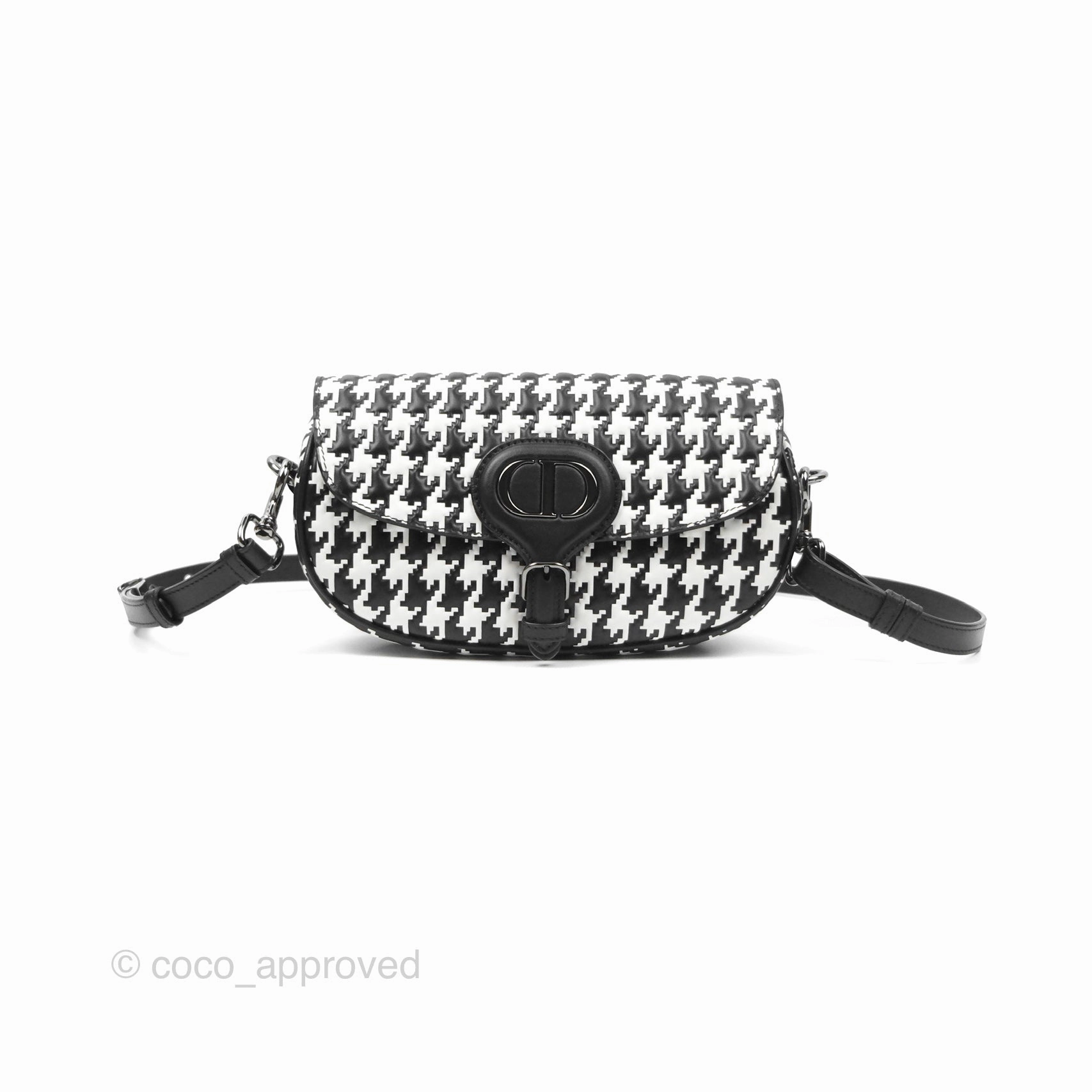 Christian Dior Bobby East-West Bag Black And White Houndstooth Embossed Calfskin