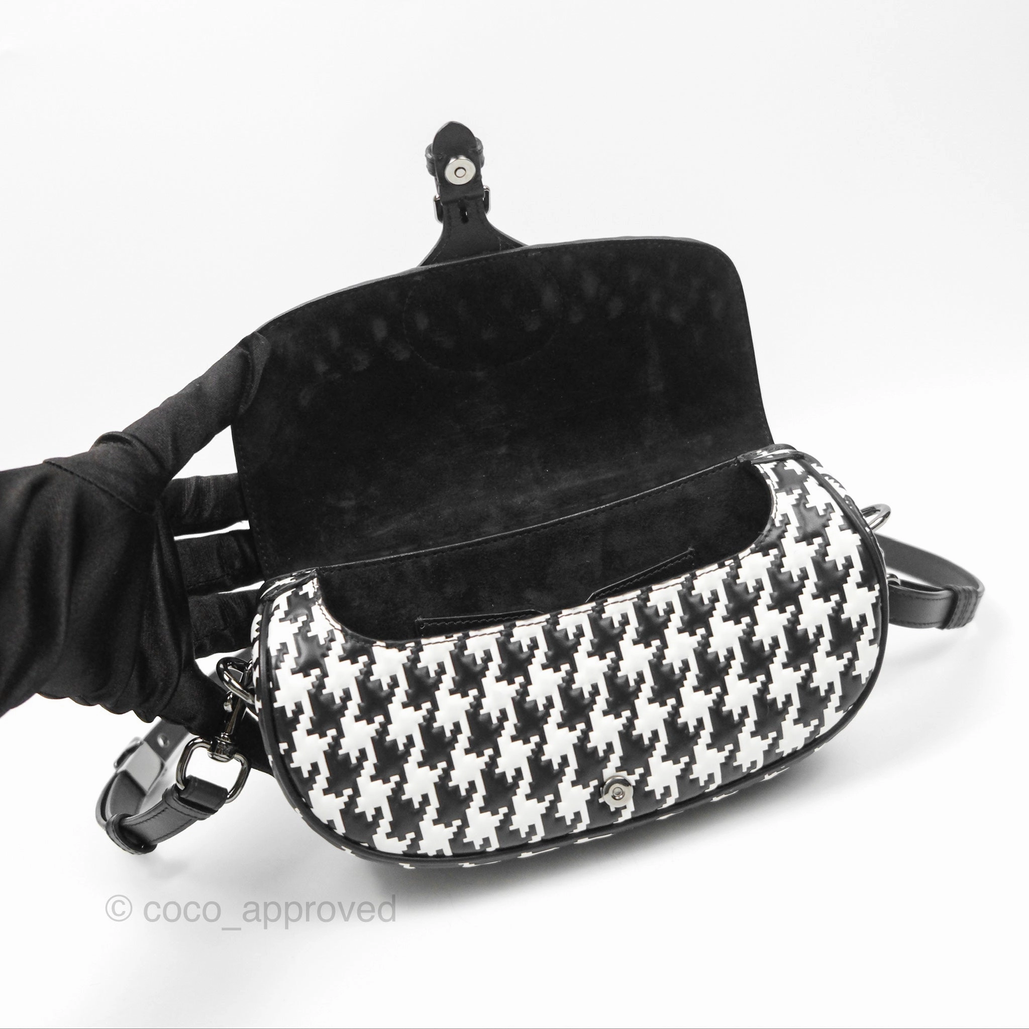 Christian Dior Bobby East-West Bag Black And White Houndstooth Embossed Calfskin