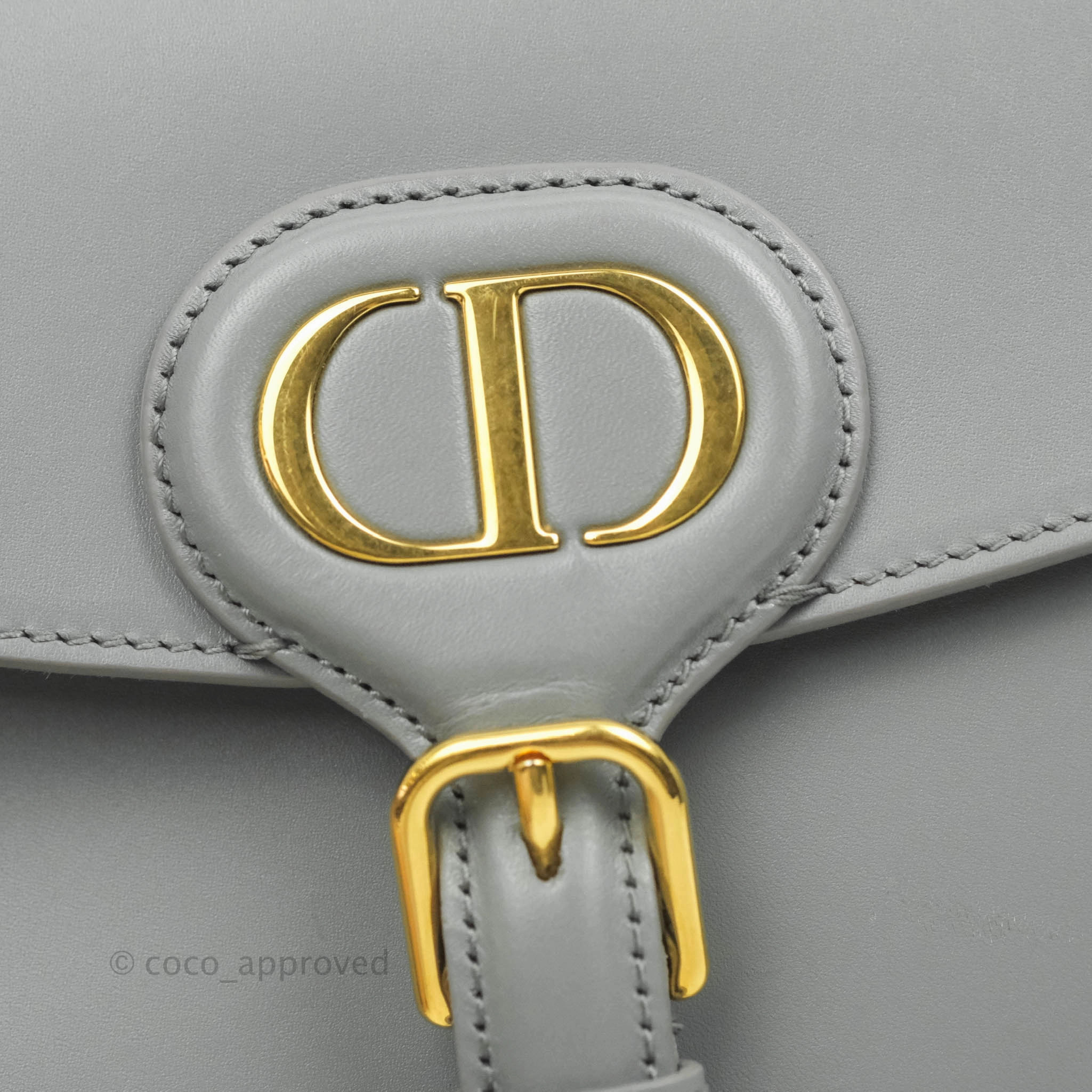 Christian Dior Box Calfskin Medium Bobby Flap Stone Grey