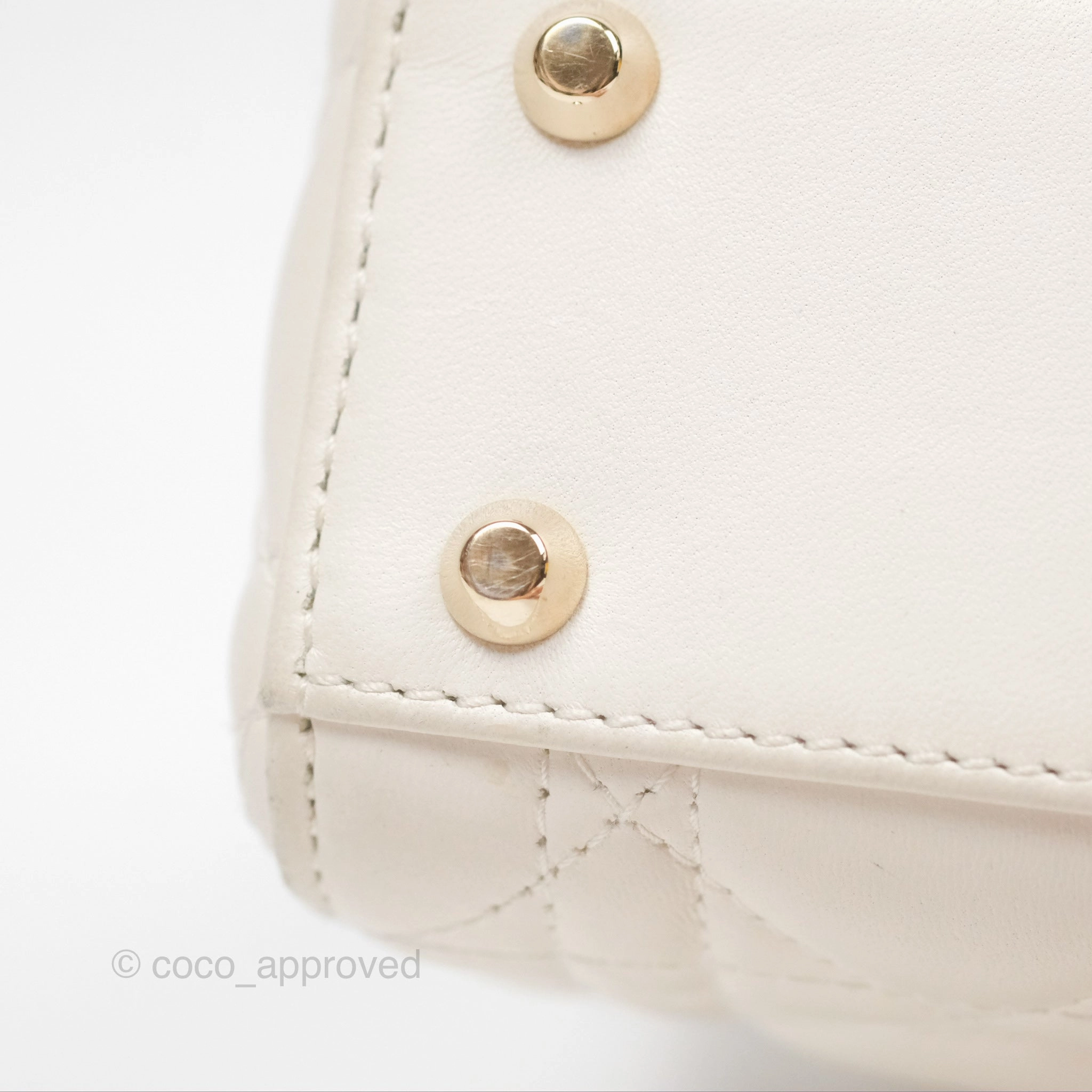 Christian Dior Cannage Mini Lady Dior White Gold Hardware