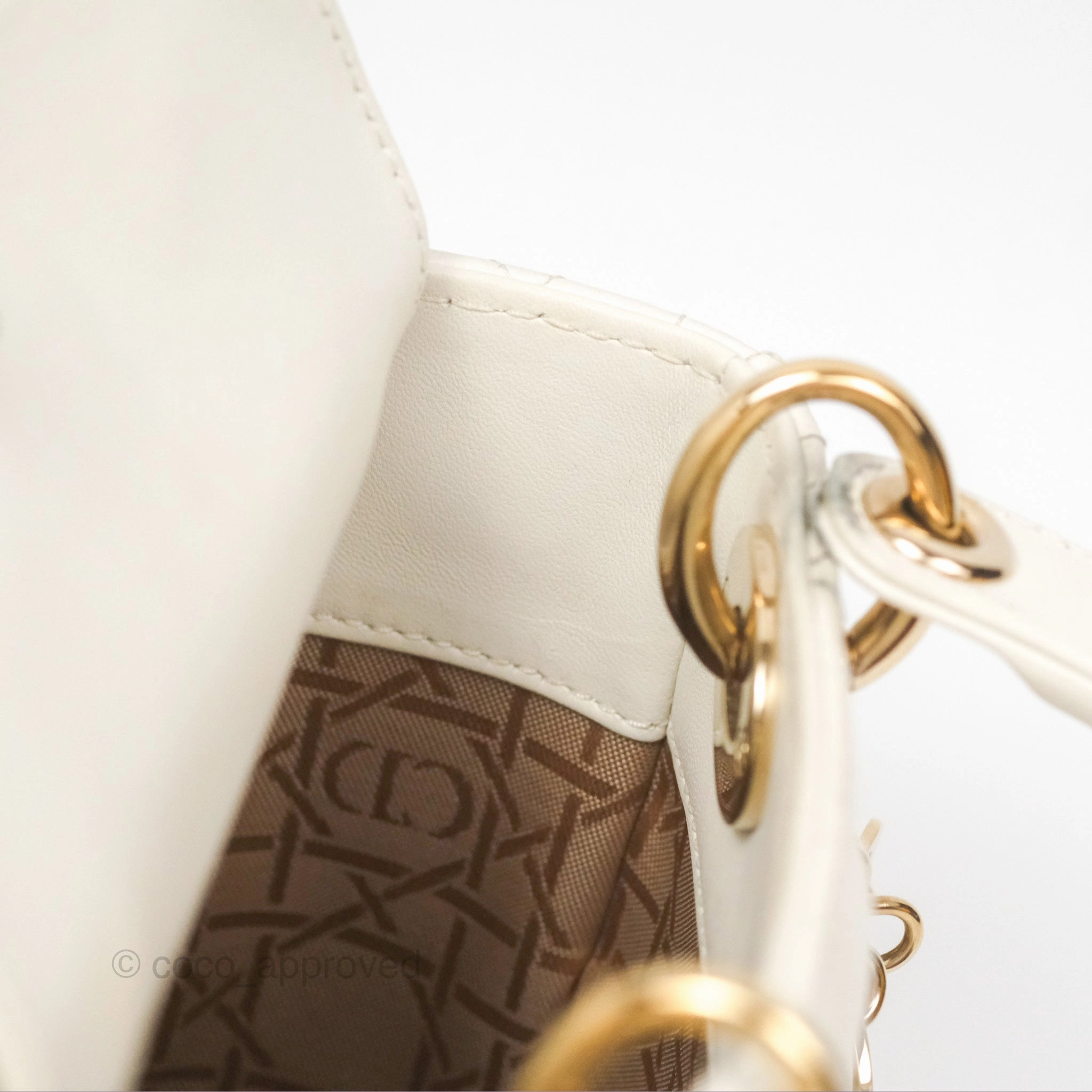 Christian Dior Cannage Mini Lady Dior White Gold Hardware