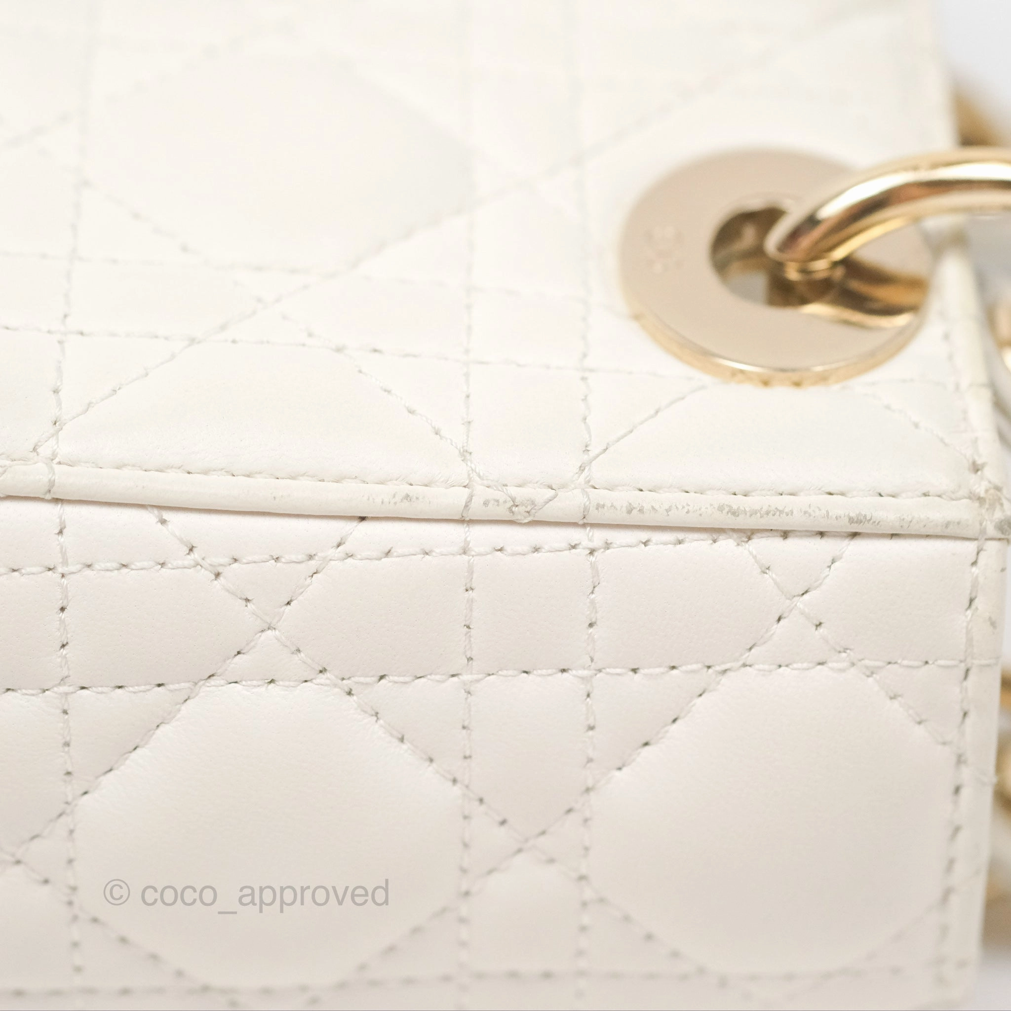 Christian Dior Cannage Mini Lady Dior White Gold Hardware
