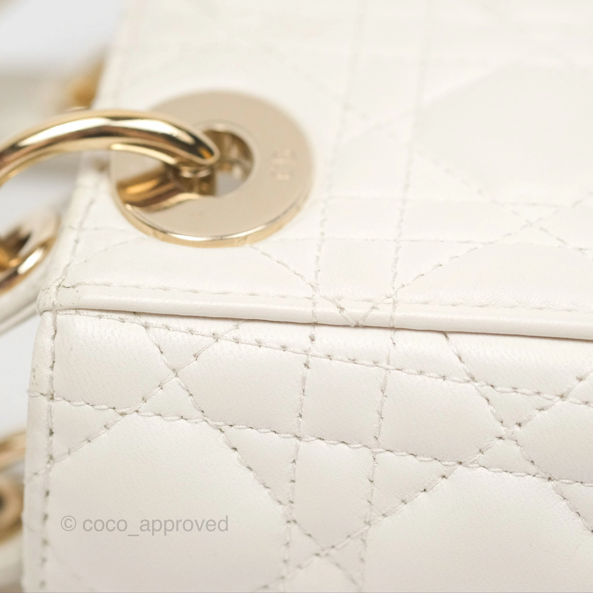Christian Dior Cannage Mini Lady Dior White Gold Hardware