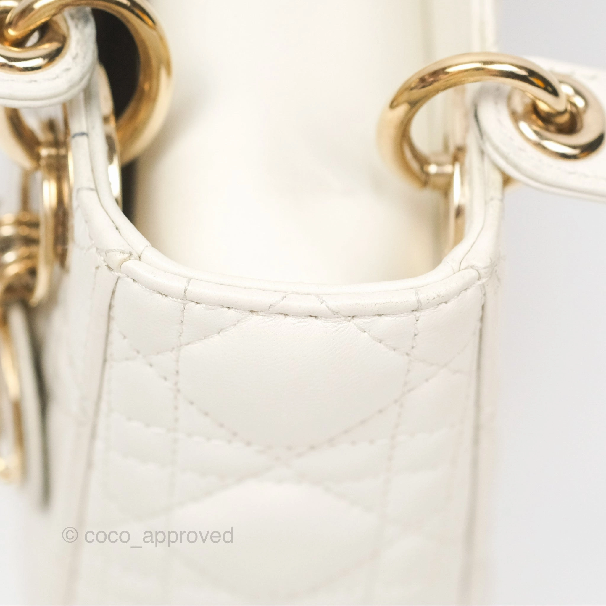 Christian Dior Cannage Mini Lady Dior White Gold Hardware