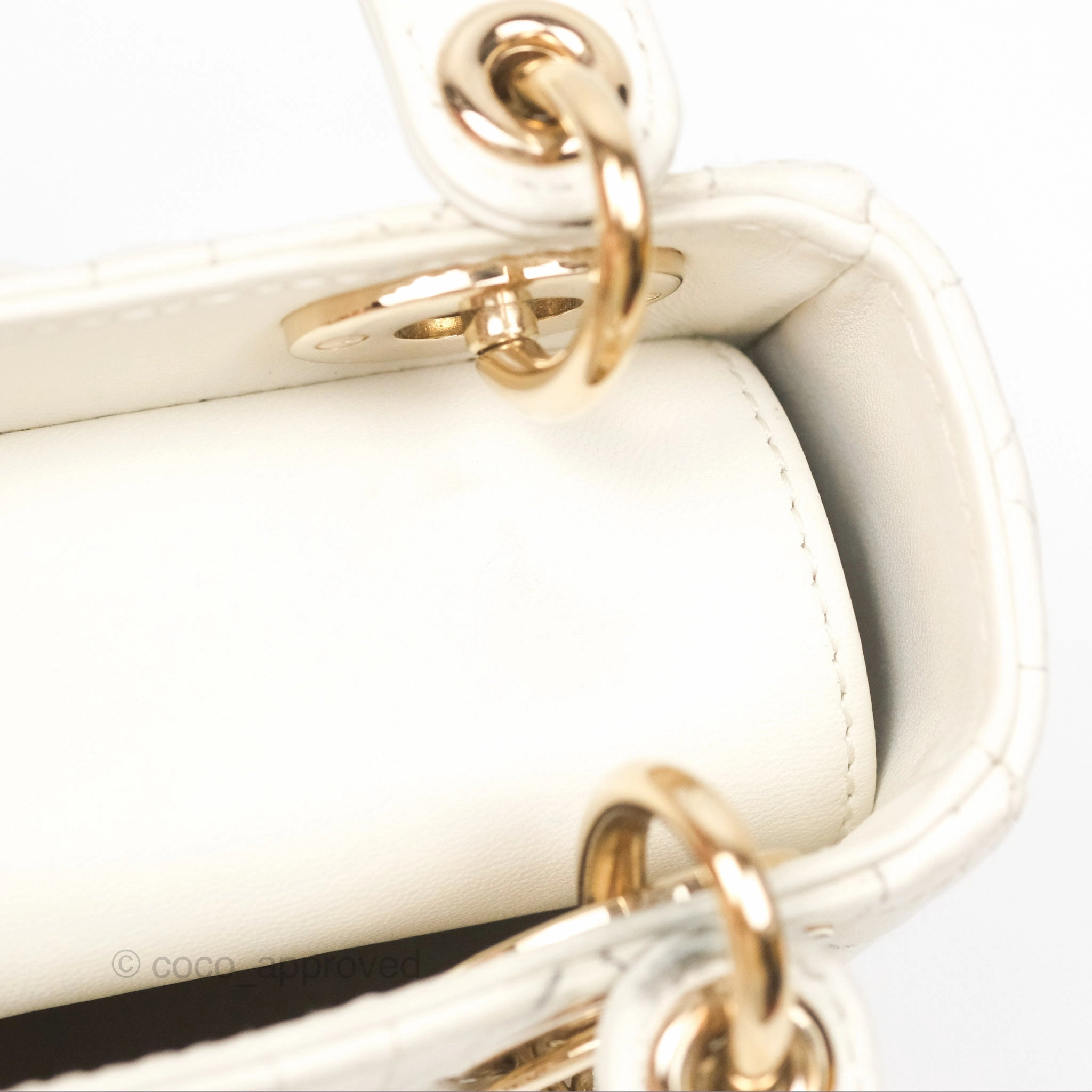Christian Dior Cannage Mini Lady Dior White Gold Hardware
