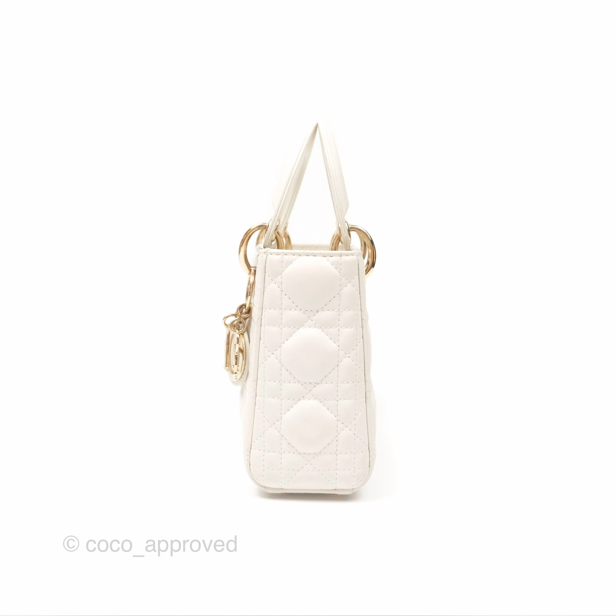 Christian Dior Cannage Mini Lady Dior White Gold Hardware