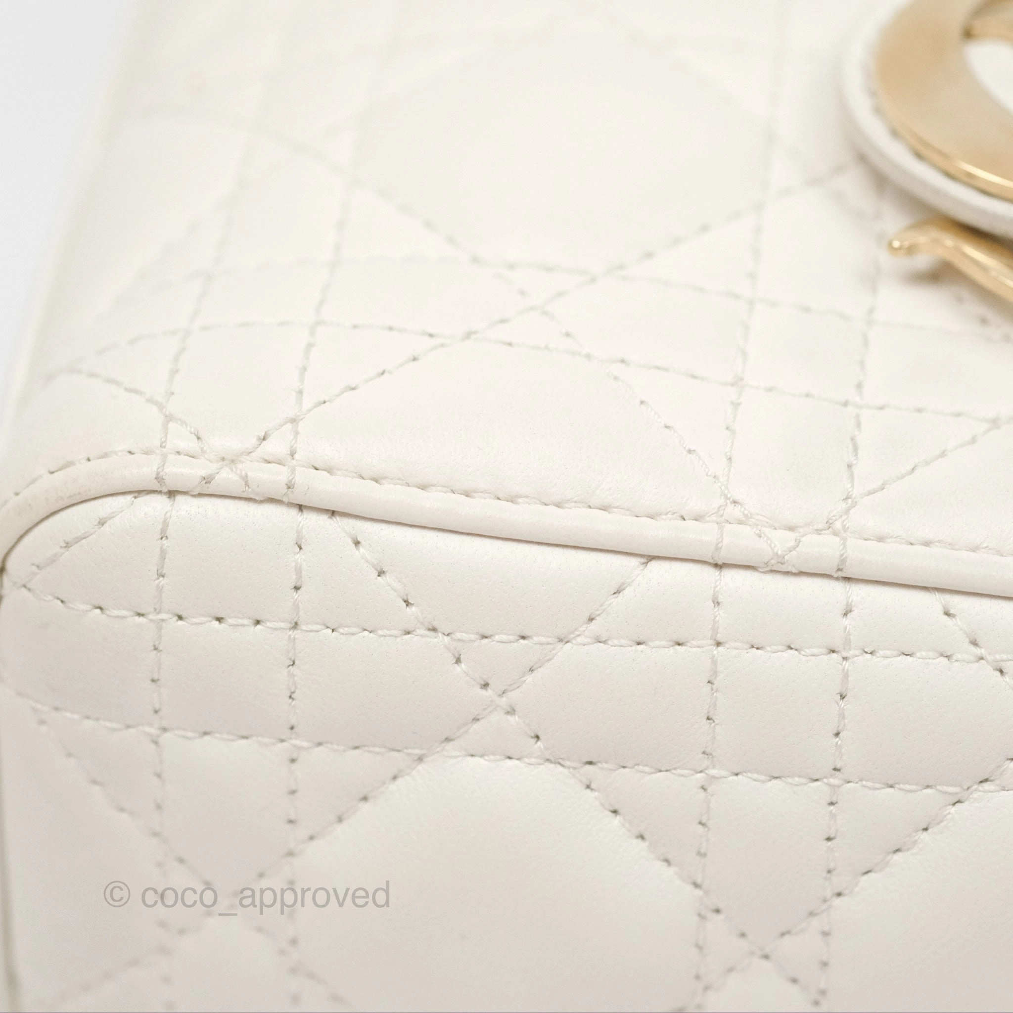Christian Dior Cannage Mini Lady Dior White Gold Hardware