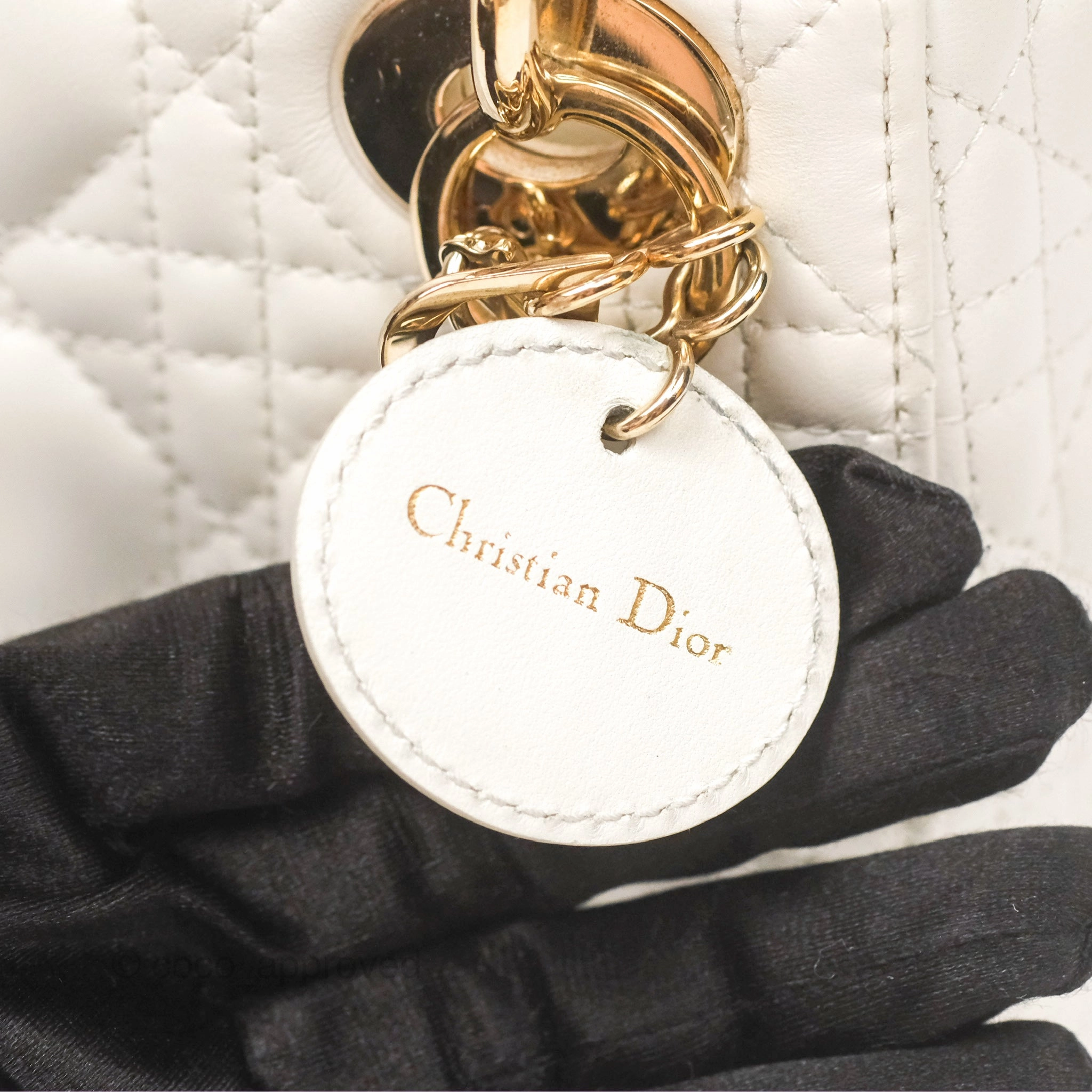 Christian Dior Cannage Mini Lady Dior White Gold Hardware