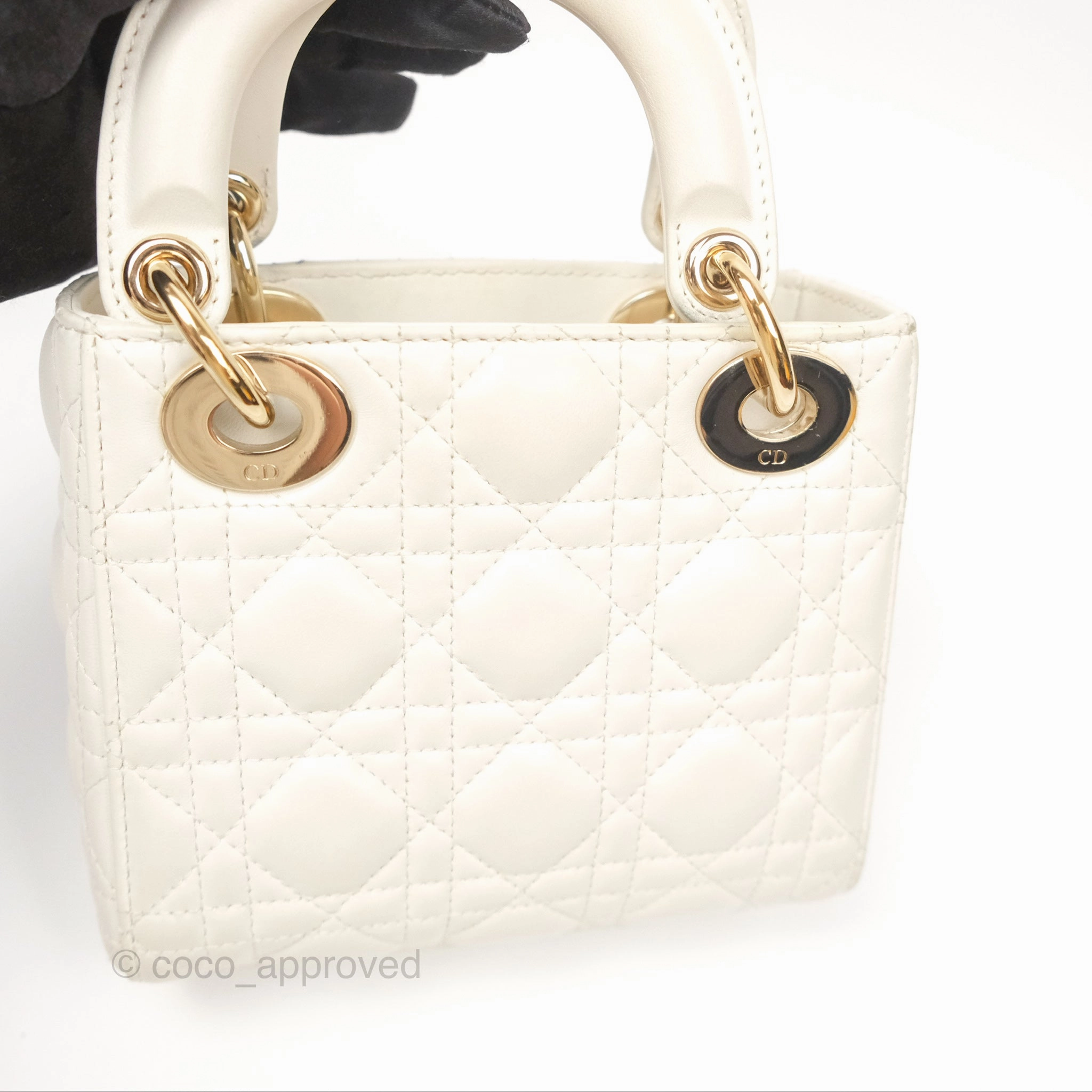 Christian Dior Cannage Mini Lady Dior White Gold Hardware