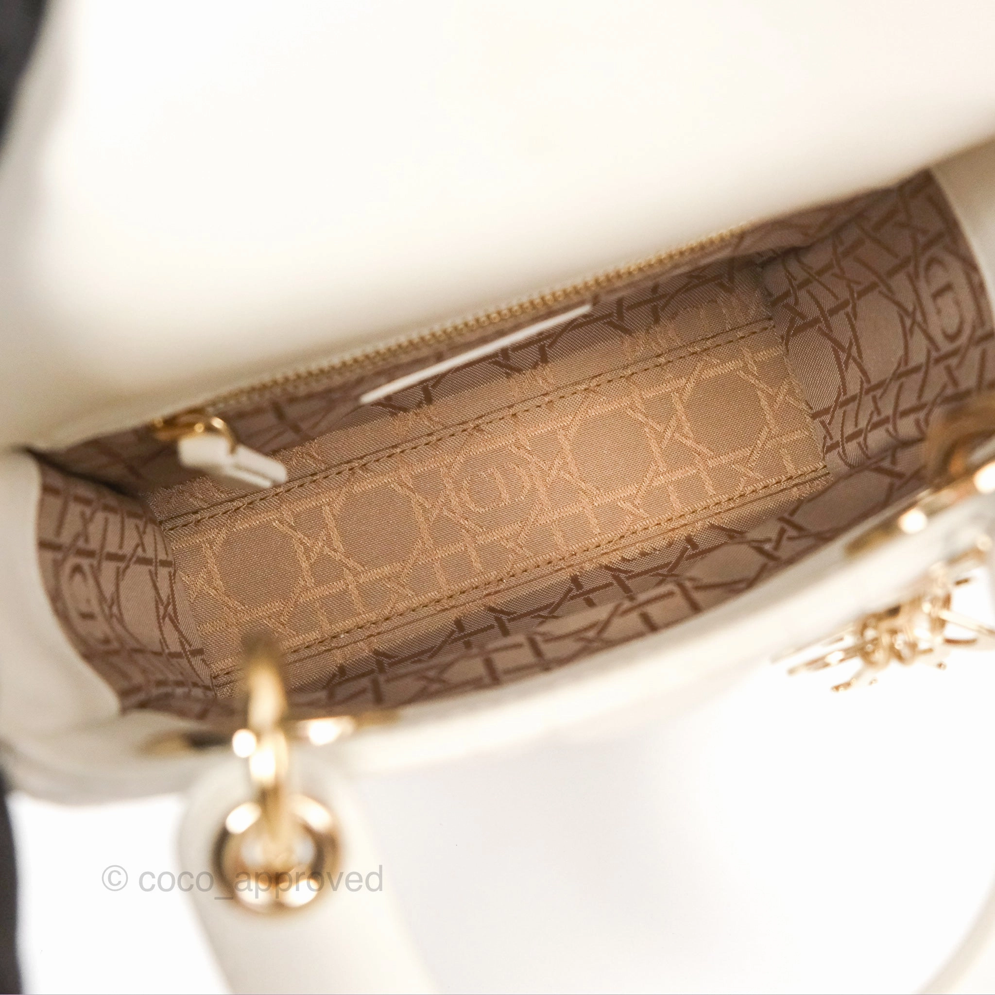 Christian Dior Cannage Mini Lady Dior White Gold Hardware