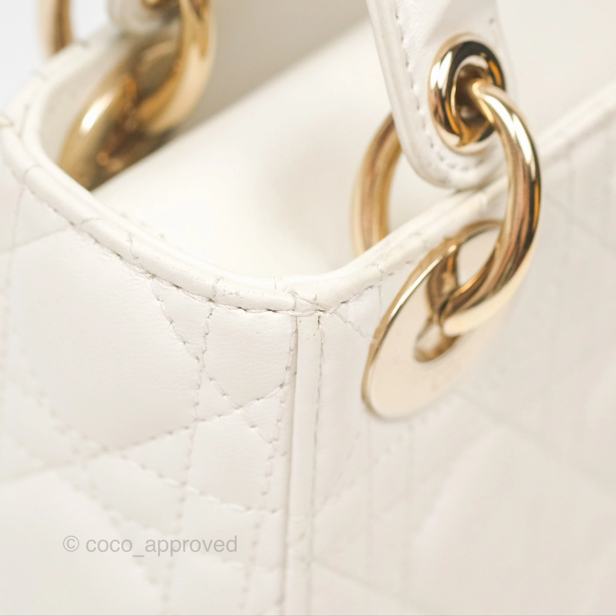 Christian Dior Cannage Mini Lady Dior White Gold Hardware