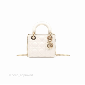 Christian Dior Cannage Mini Lady Dior White Gold Hardware