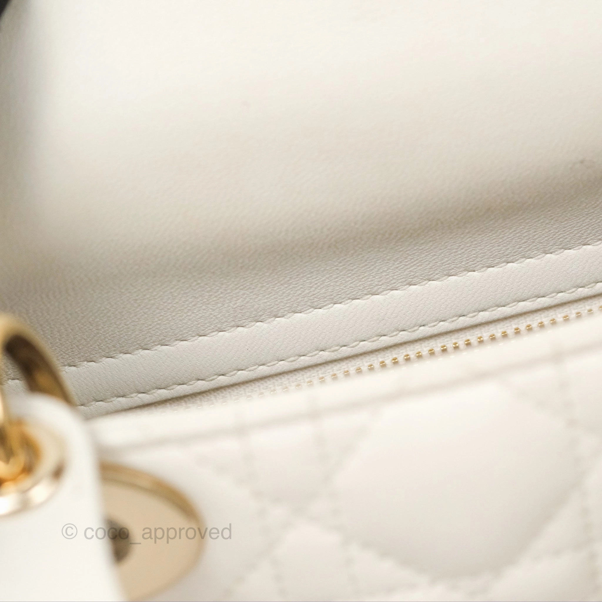 Christian Dior Cannage Mini Lady Dior White Gold Hardware