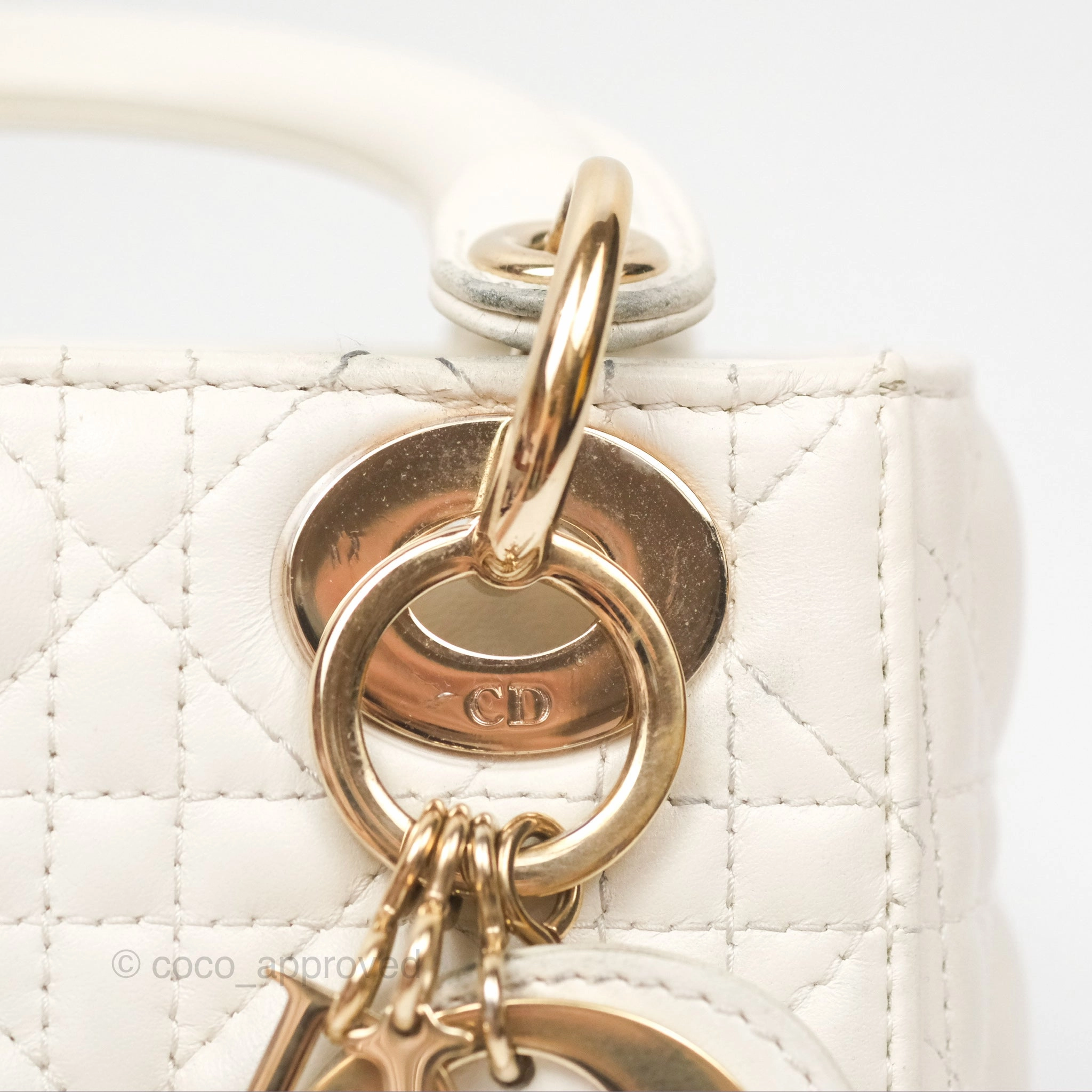 Christian Dior Cannage Mini Lady Dior White Gold Hardware