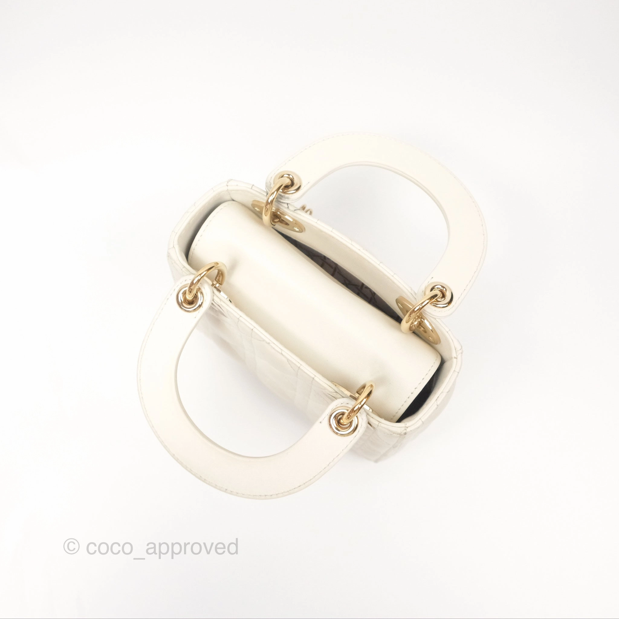 Christian Dior Cannage Mini Lady Dior White Gold Hardware