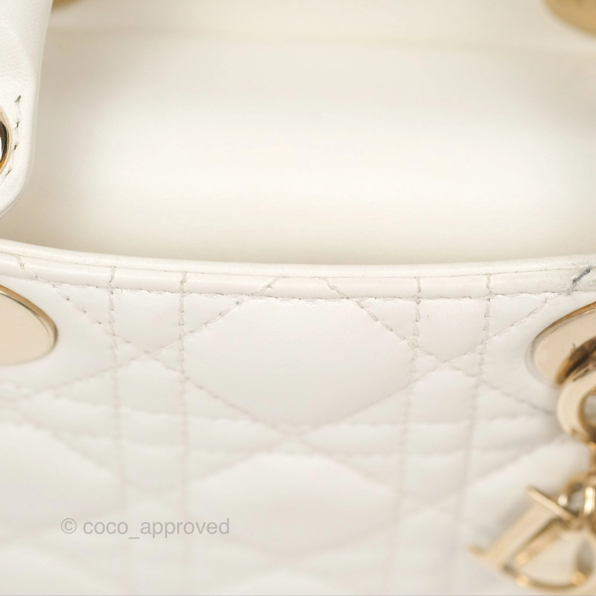 Christian Dior Cannage Mini Lady Dior White Gold Hardware