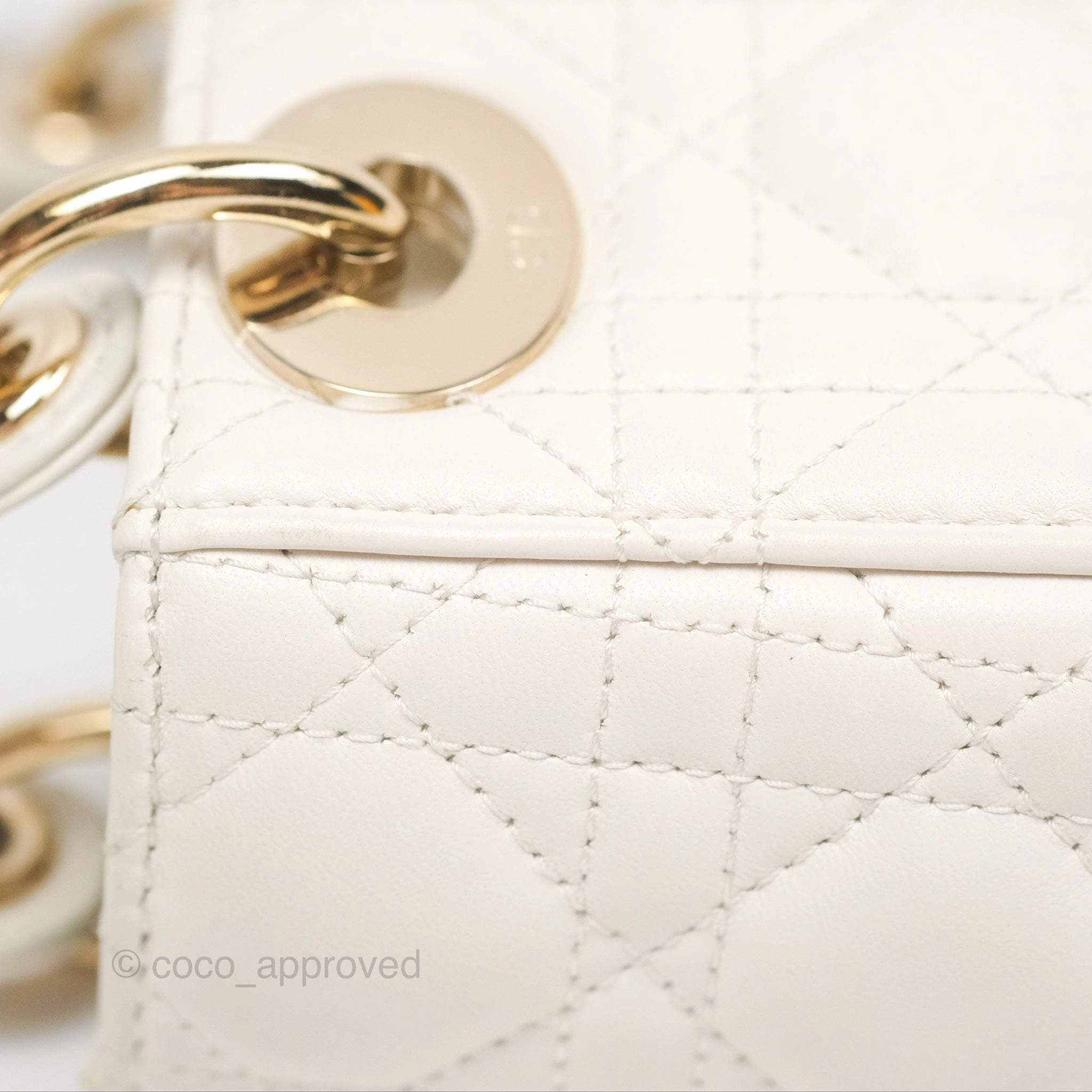 Christian Dior Cannage Mini Lady Dior White Gold Hardware