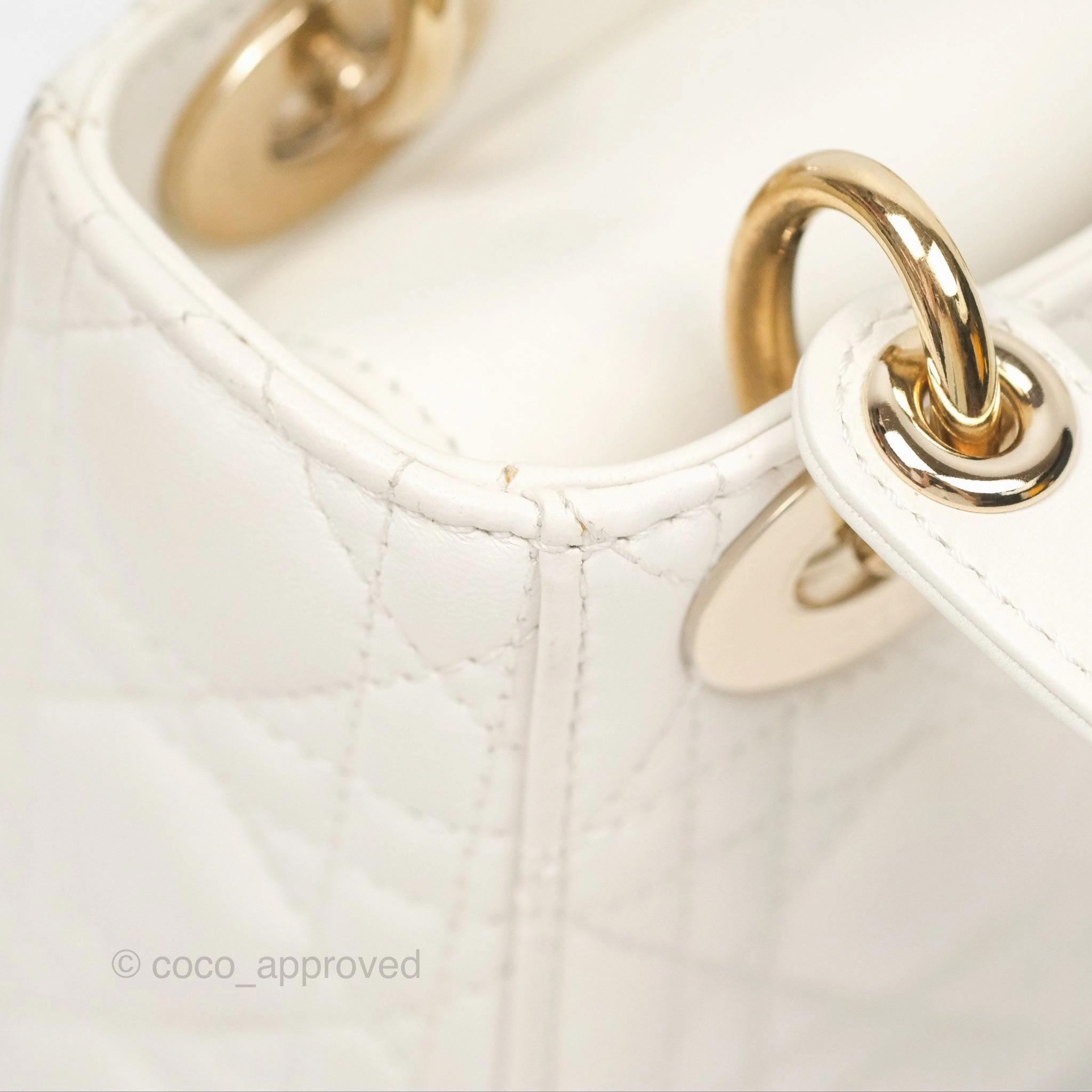 Christian Dior Cannage Mini Lady Dior White Gold Hardware