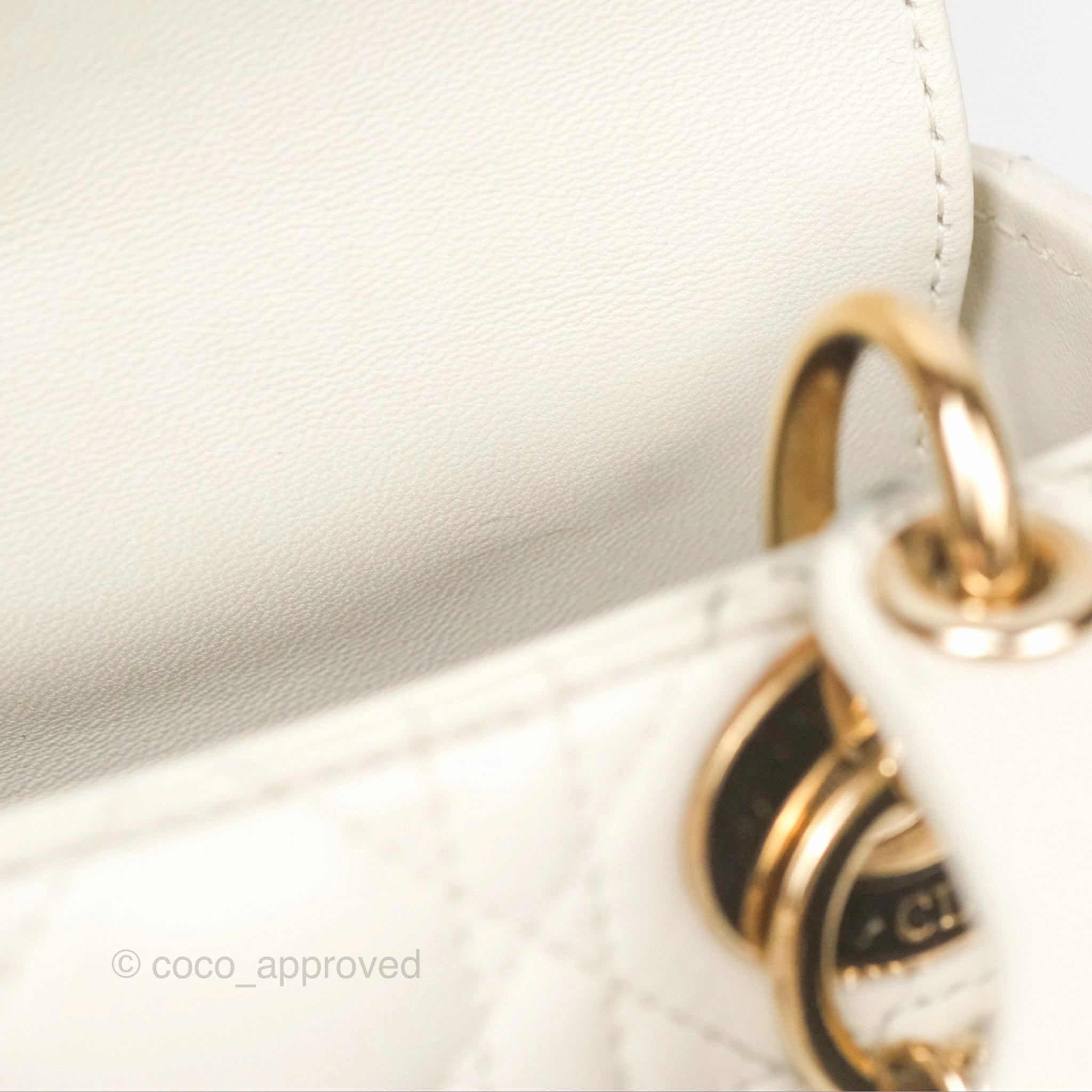 Christian Dior Cannage Mini Lady Dior White Gold Hardware