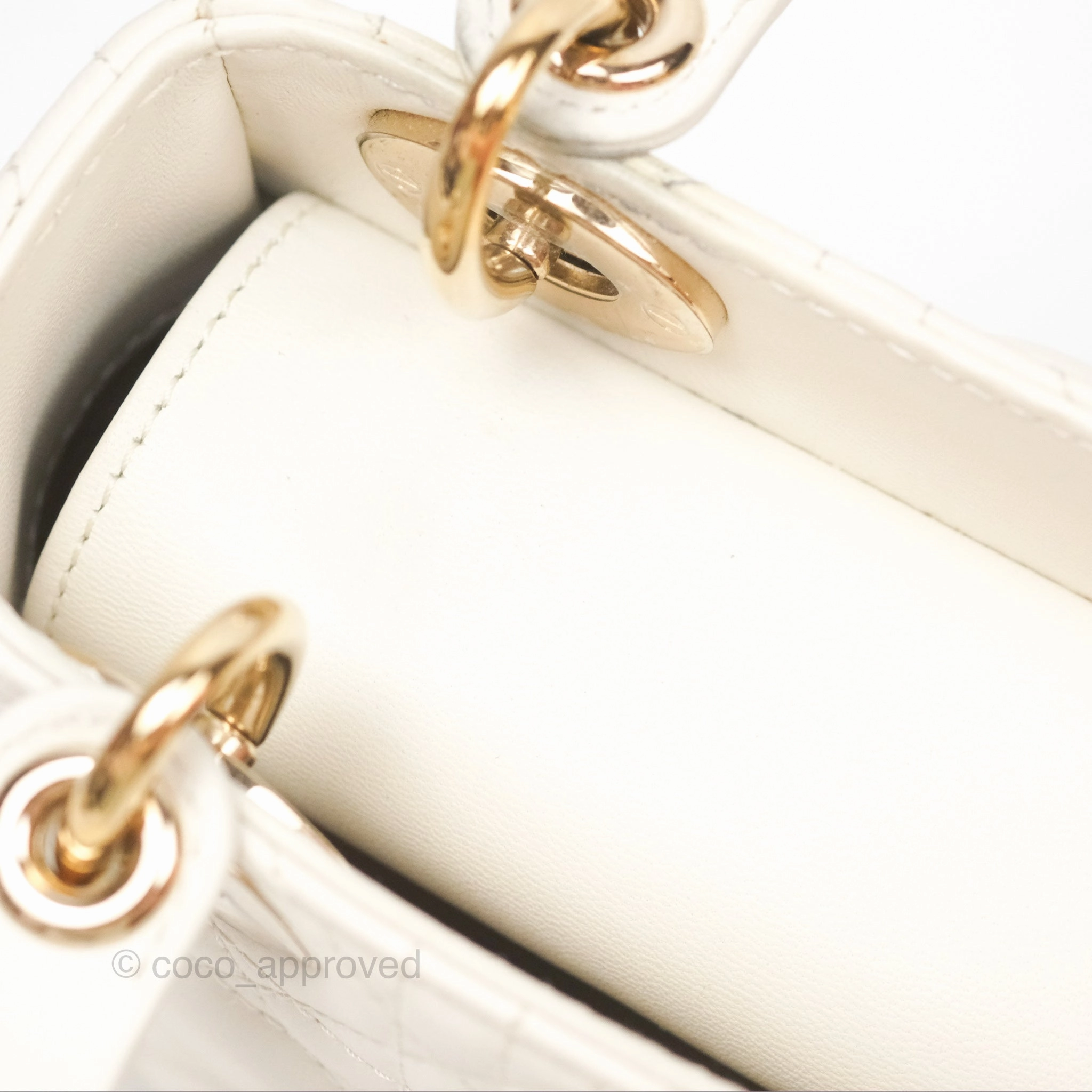Christian Dior Cannage Mini Lady Dior White Gold Hardware