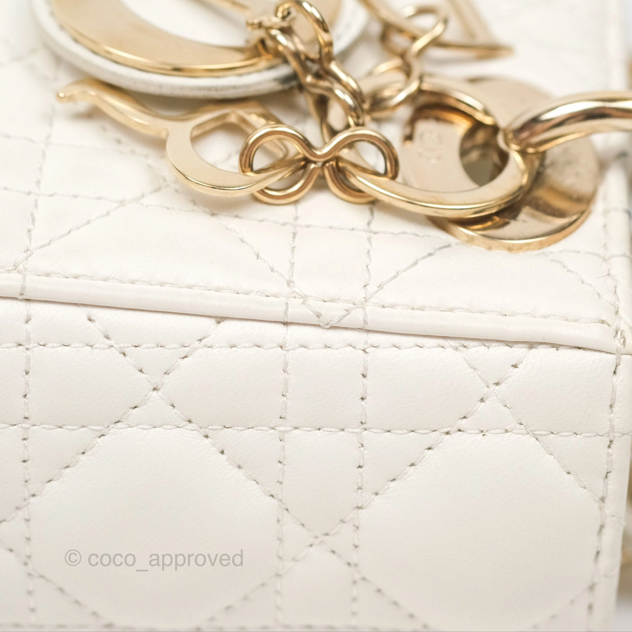 Christian Dior Cannage Mini Lady Dior White Gold Hardware