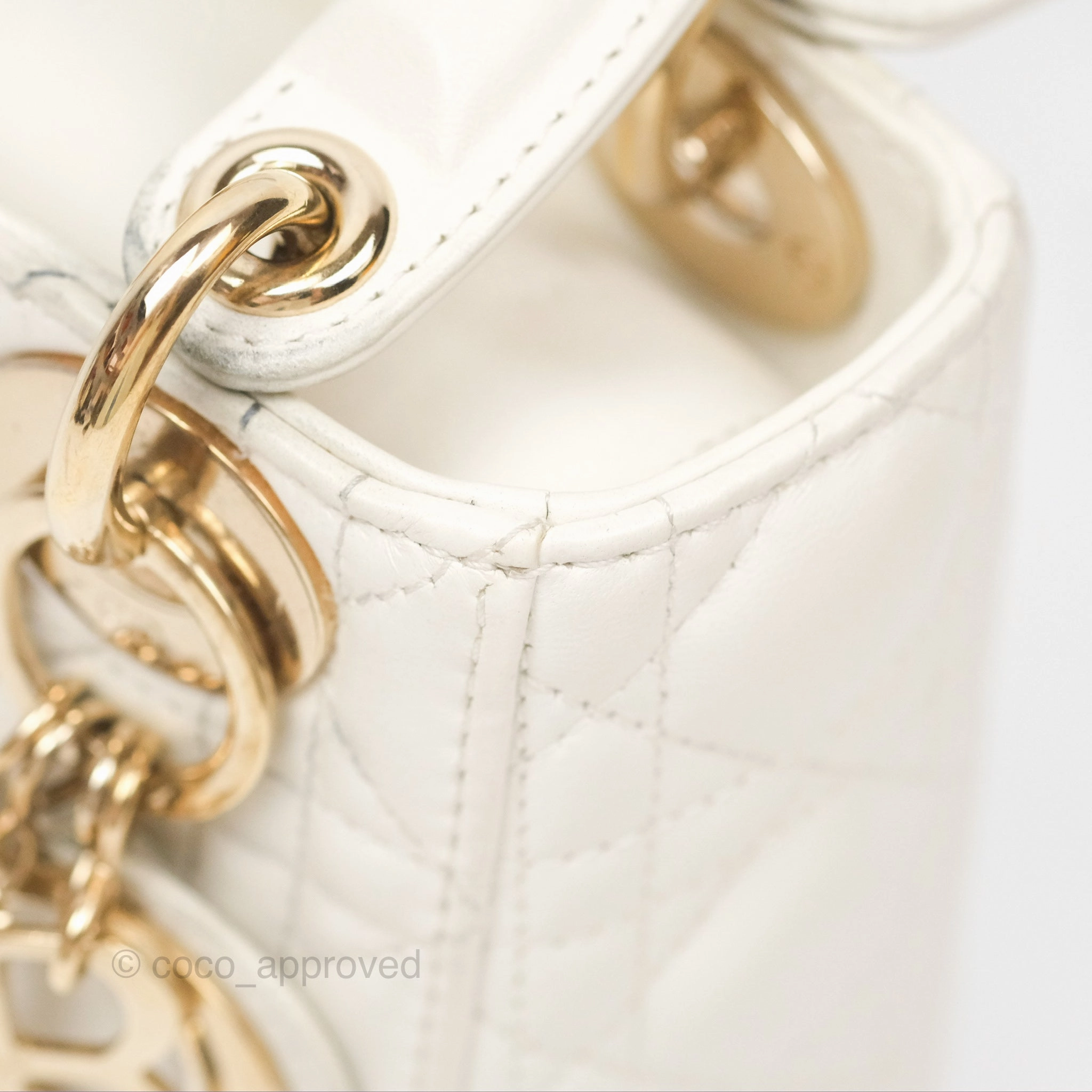 Christian Dior Cannage Mini Lady Dior White Gold Hardware