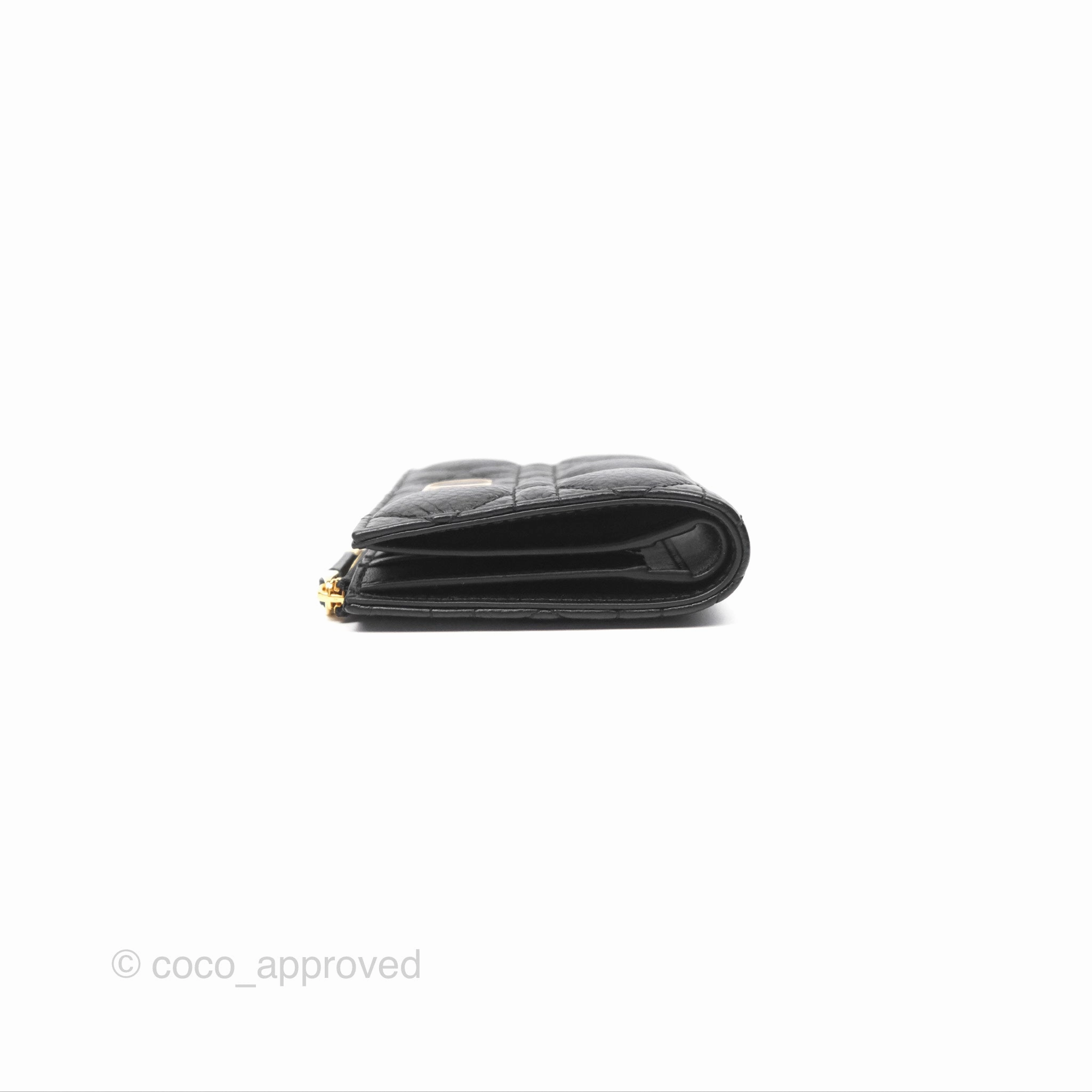 Christian Dior Caro Dahlia Wallet Black Calfskin Gold Hardware