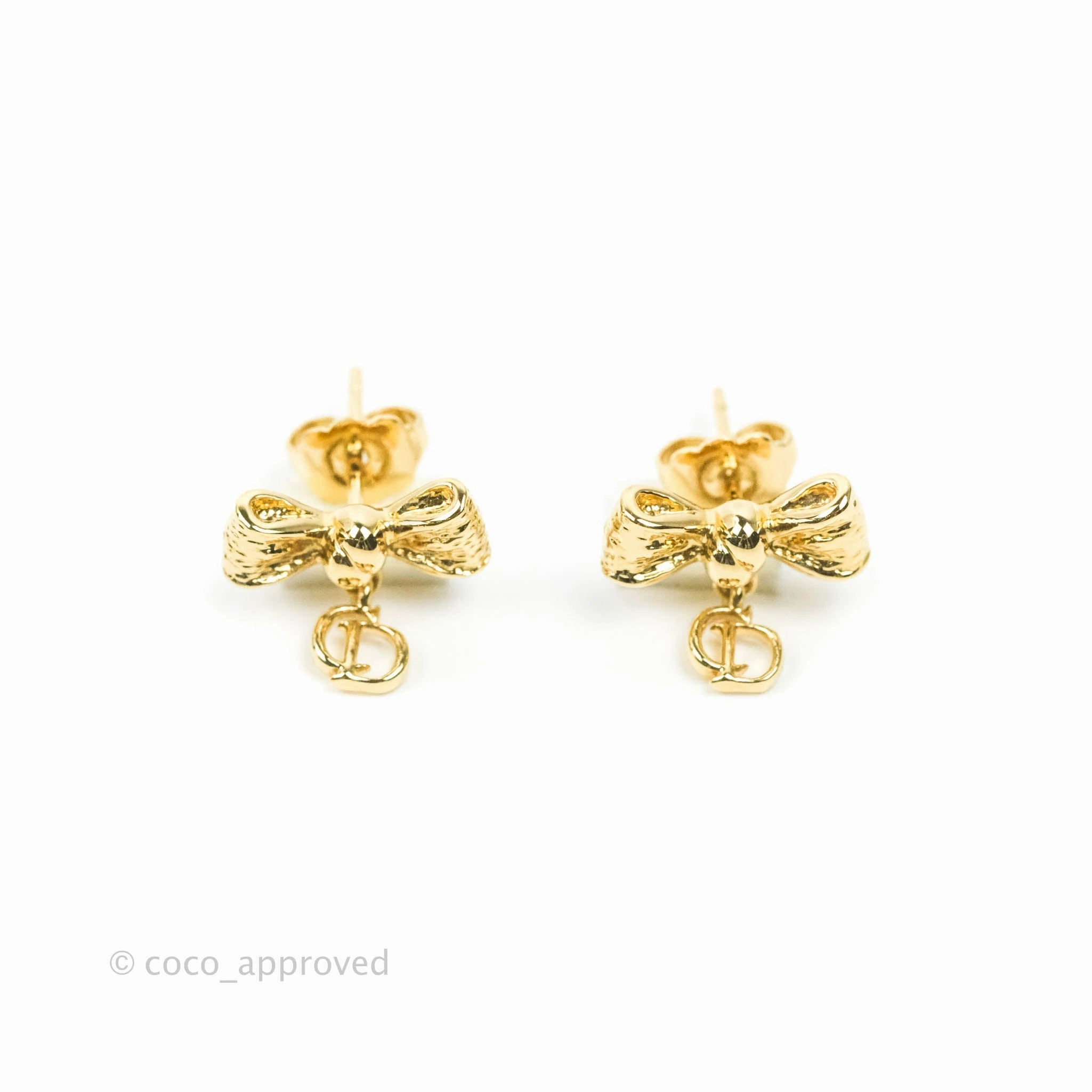 Christian Dior CD Bow Earrings Gold Tone